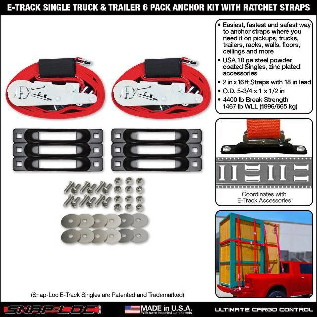 with Straps Kit E-Track Tie-Down 6-Pack Anchor ft 2 x lb in Truck 4,400 Trailer SNAP-LOC Ratchet Single 16