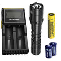 Combo: Eco-Sensa CR123A Free Nitecore V6 Lumens Batteries CREE - - Battery, 1100 Tactical Charger D2 V2 w/NL189 +2x Flashlight LED XP-L2 P20