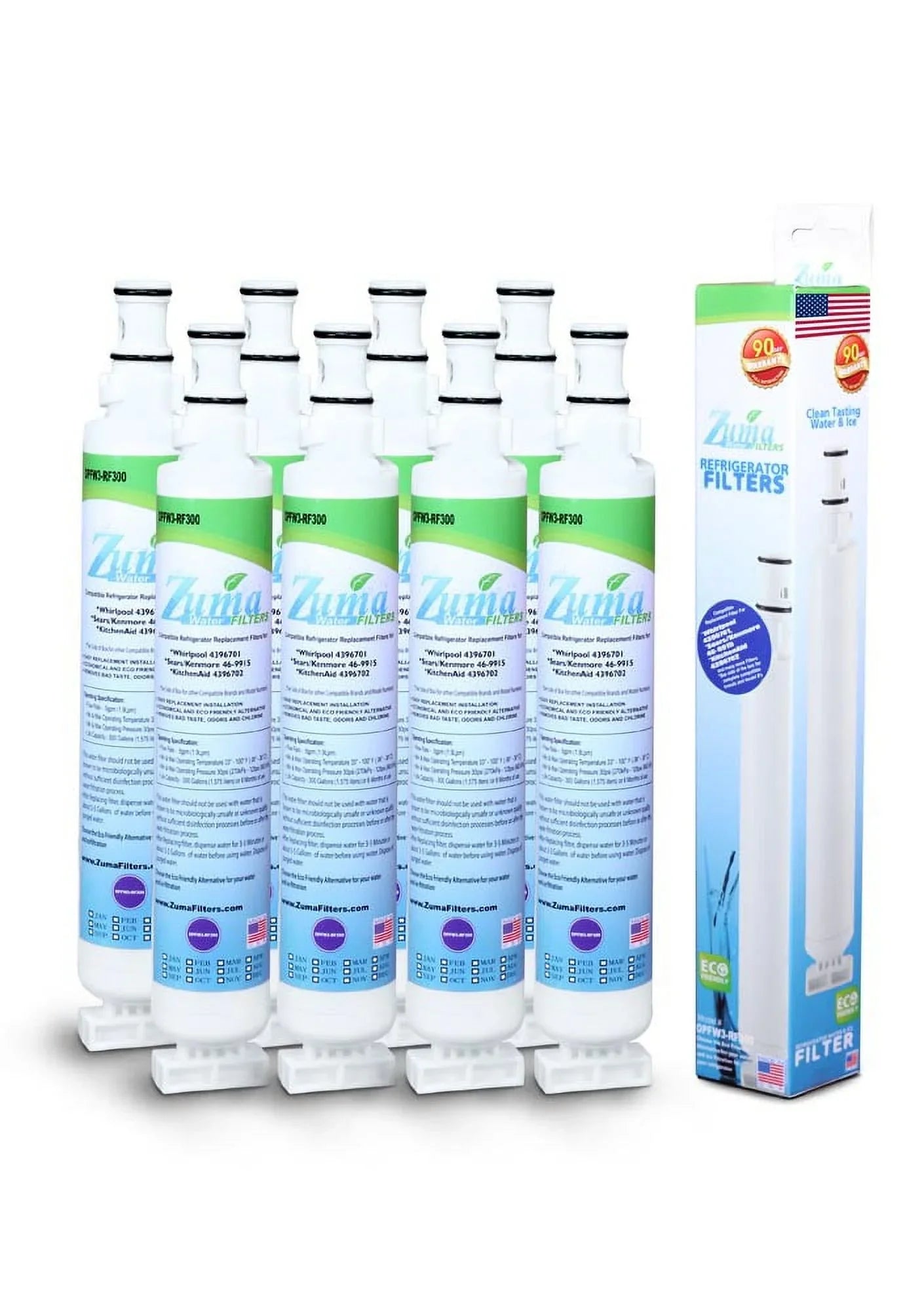 8 Model OPFW3-RF300 ZUMA Compatible and , Water , Pack Ice in Filter , Made U.S.A. - - with Whirlpool® # Brand 2301706