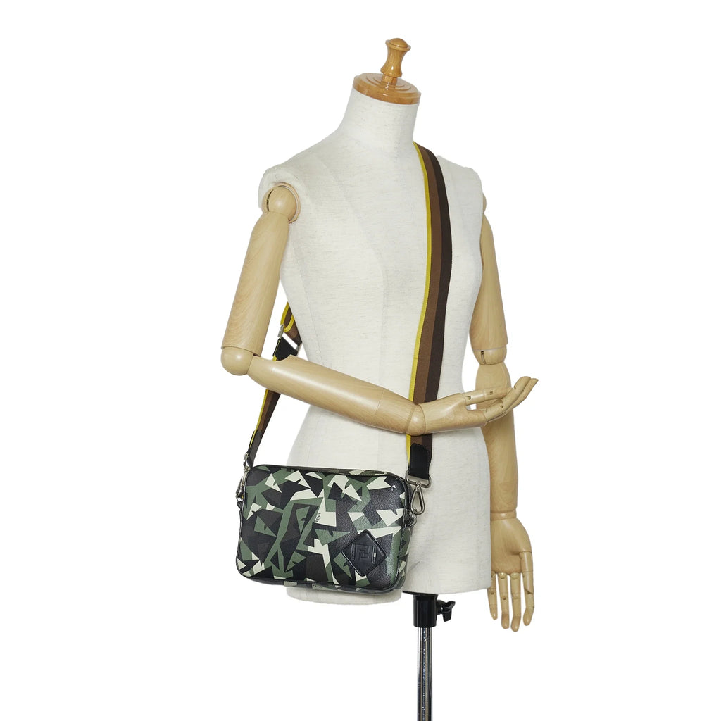 Pre-Owned Camera Monster Calf Eyes Authenticated Green Crossbody Camouflage Bag (Good) Fendi Bag Unisex Leather