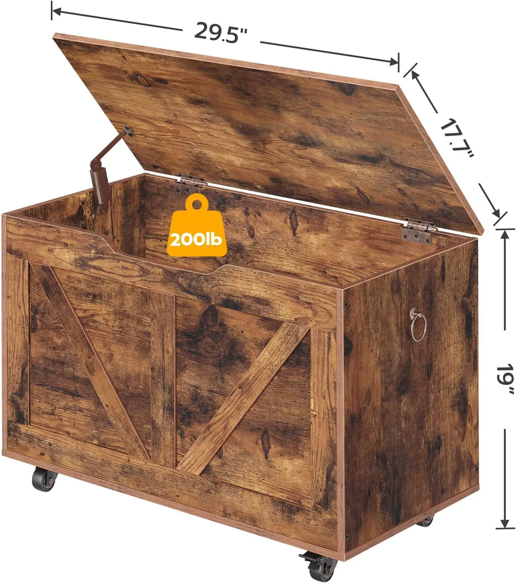 WAGEE Sturdy Bench, Brown Wheels, Bench, Entryway Rustic Storage Opening, U-Shaped Chest, Hinge, Safety Assembly, Easy lb, FG74CW01 Trunk Movable, Shoe Storage 220 Supports Wooden on Bench Storage