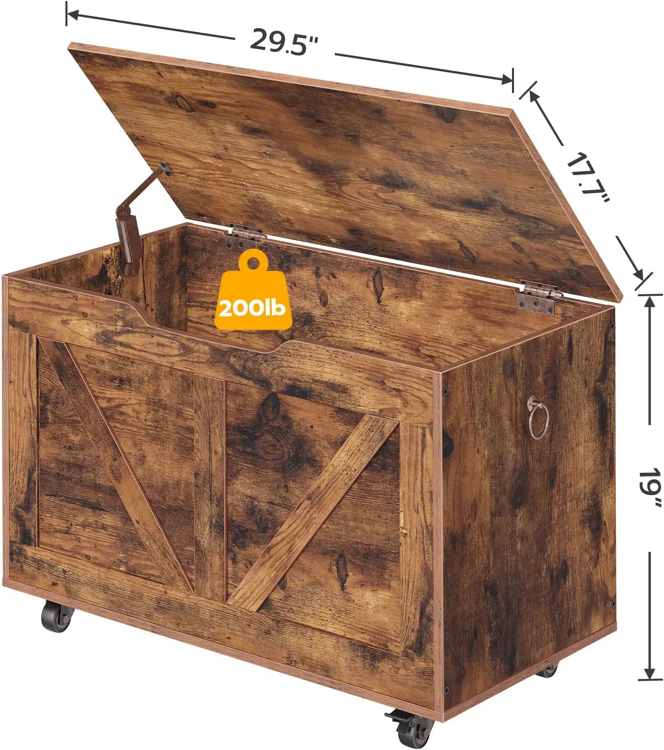 WAGEE Sturdy Bench, Brown Wheels, Bench, Entryway Rustic Storage Opening, U-Shaped Chest, Hinge, Safety Assembly, Easy lb, FG74CW01 Trunk Movable, Shoe Storage 220 Supports Wooden on Bench Storage