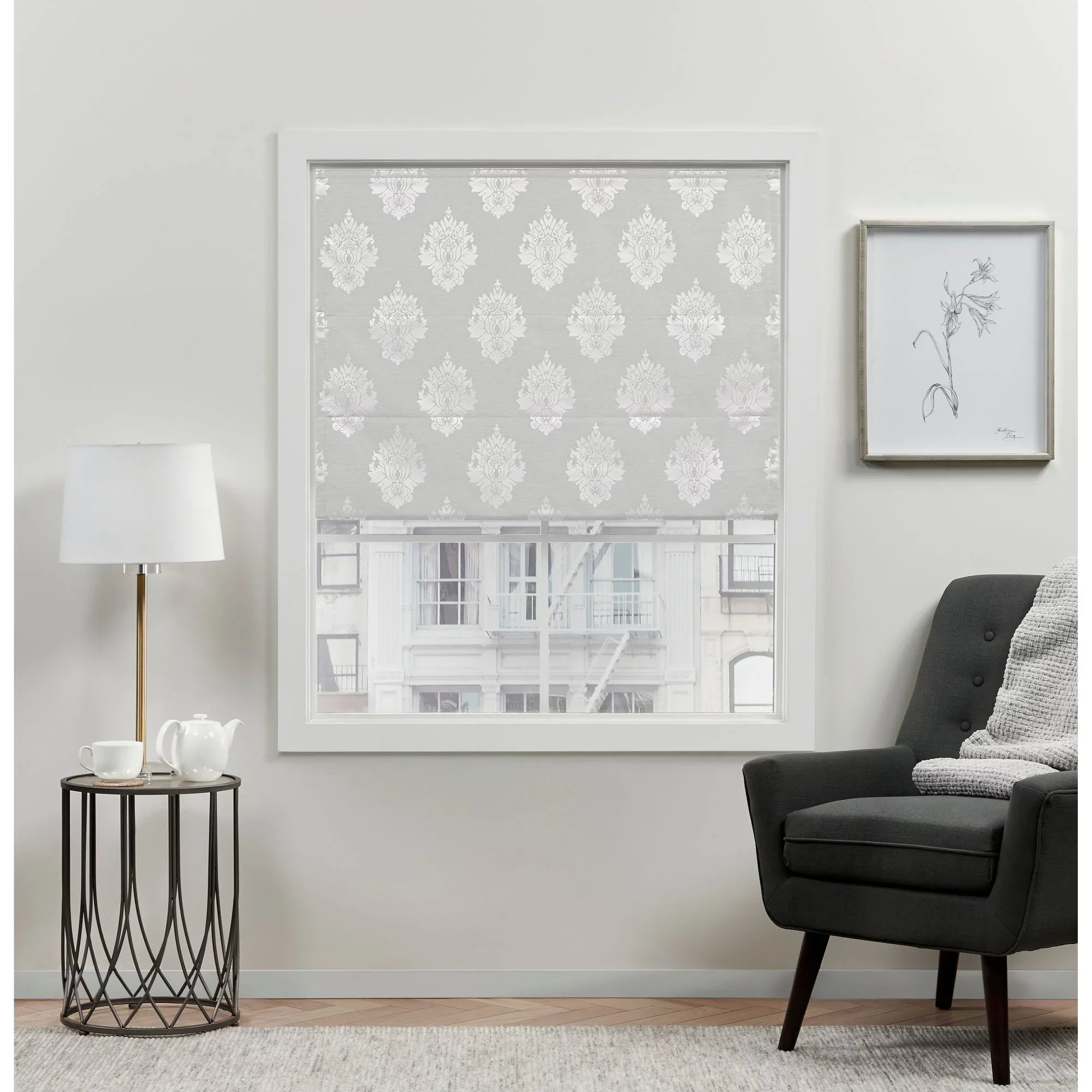 34"x64", Home Roman Silver Shade, Marseilles Blackout 100% Damask Exclusive