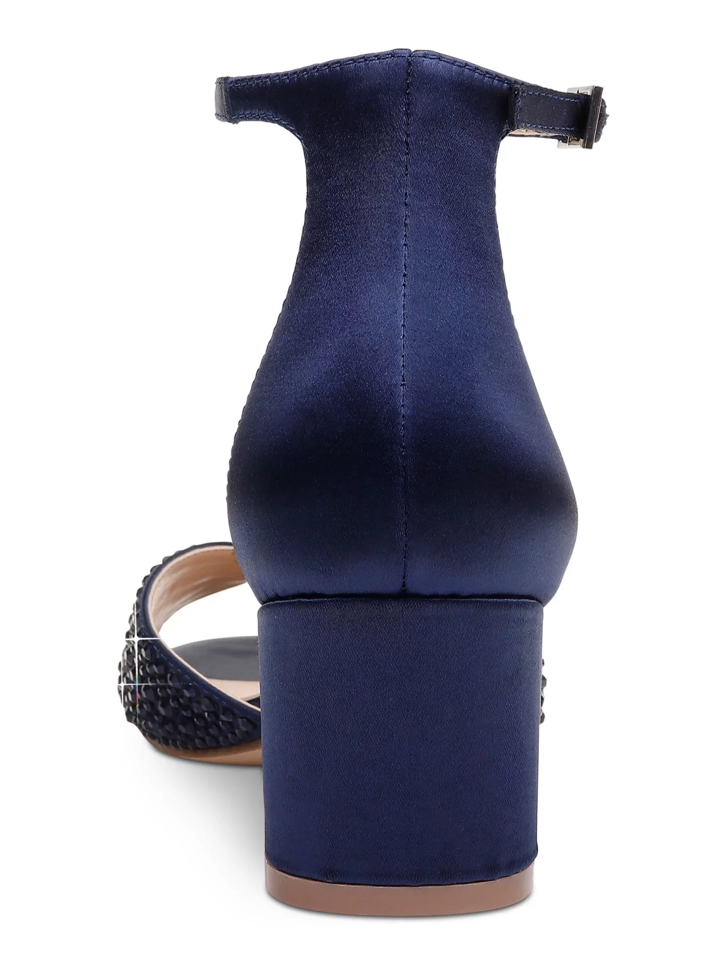JEWEL Toe 9.5 Dress Rhinestone Round Buckle MISCHKA Navy Sycamore Womens Heel Strap BADGLEY Ankle Sandals Block Shoes