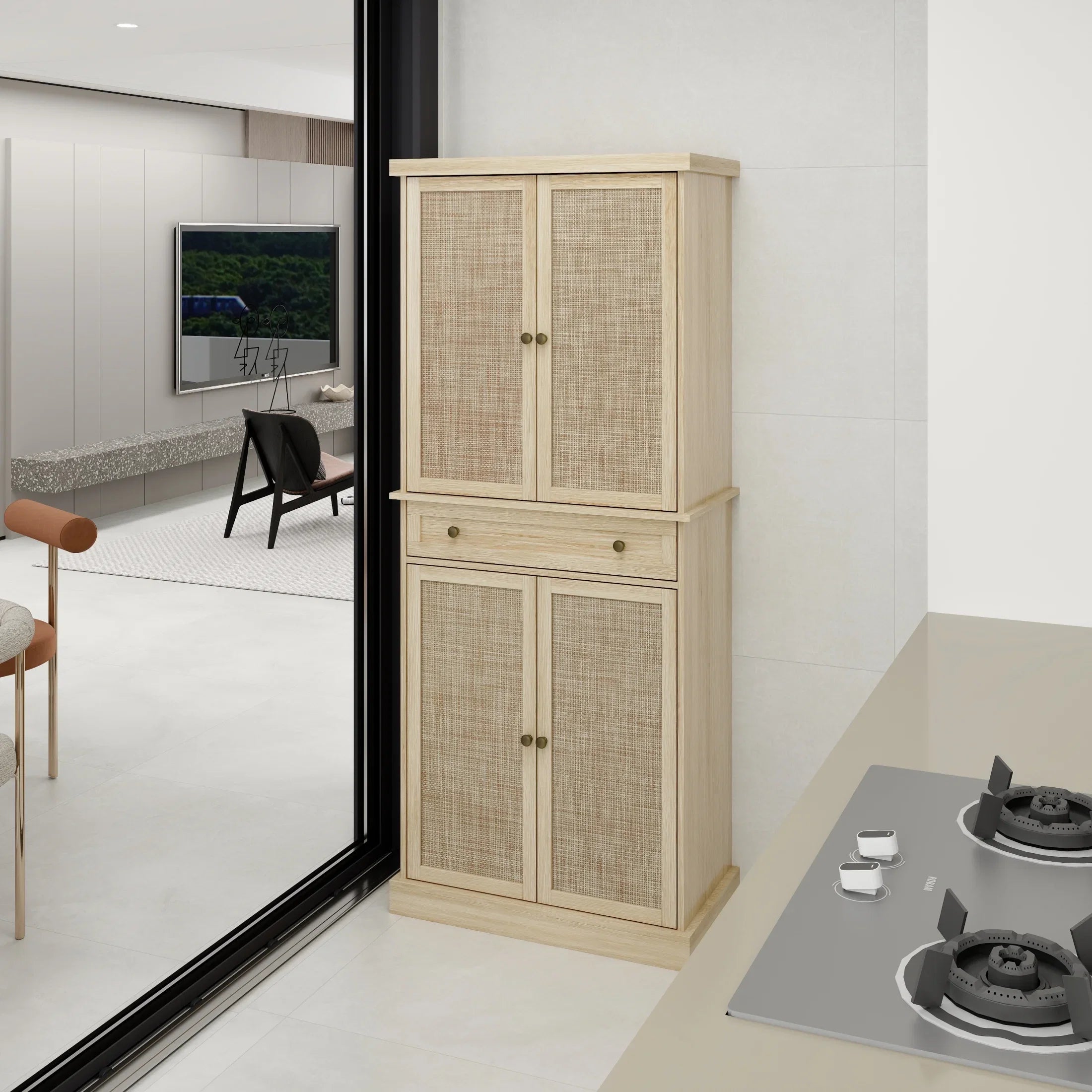 Cabinet Storage Cabinet with Door Inner Shelves, Adjustable 1 4 4 with Drawer,