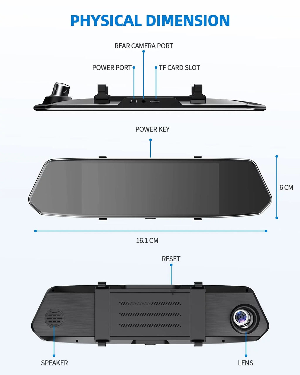 with Assistance Backup Camera Camera Motion Mirror FHD Cam Waterproof Mirror 7" 1080P Camera Detection TOGUARD Touchscreen Dual View Parking Car and Rear Front Dash Rear