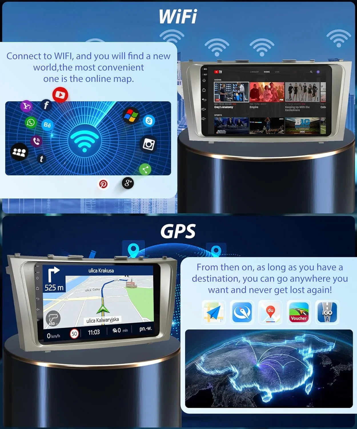 Navigation + Auto USB Stereo GPS Screen Car 2006-2011, Inch THONZER for Radio 2G+32G Toyota Backup Android Carplay Touch Radio Android 9 Bluetooth Camry Car WiFi FM Camry Camera SWC