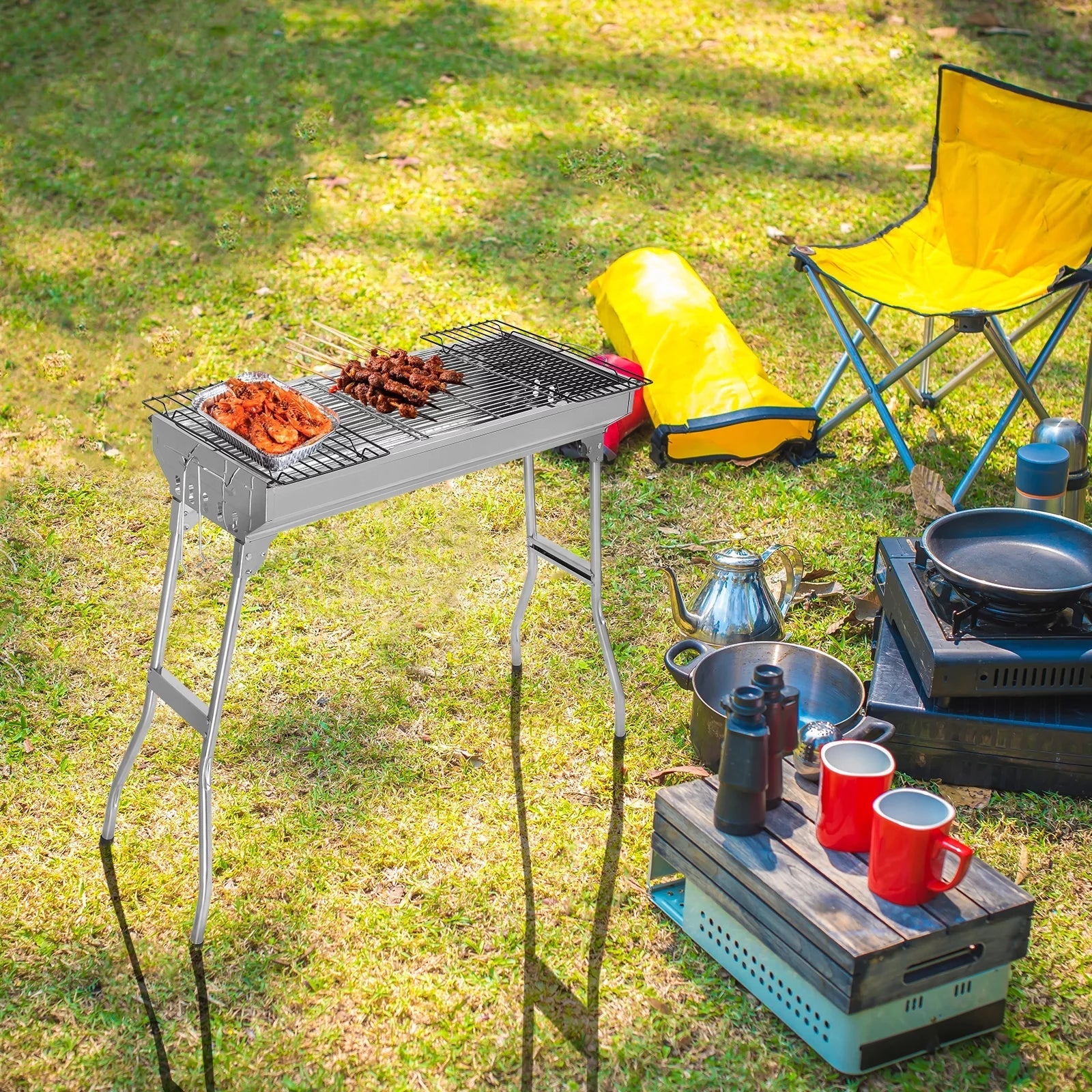 Grill Upgraded 27.5 Cooking Travel Charcoal Charcoal Picnic Portable Home for Folding Outdoor Party RV Large in Grill Barbecue