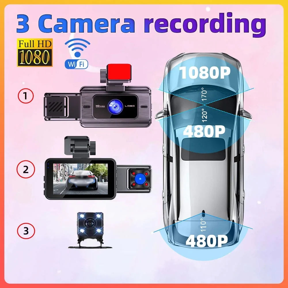 Dashcam, with Vision, Camera Dash G-Sensor, Dash Card, Channel 170° Front 3 and Night Inches Rear Wide Cam Inside, for Angle Super 1080p 3 Detection 128GB Cars Motion