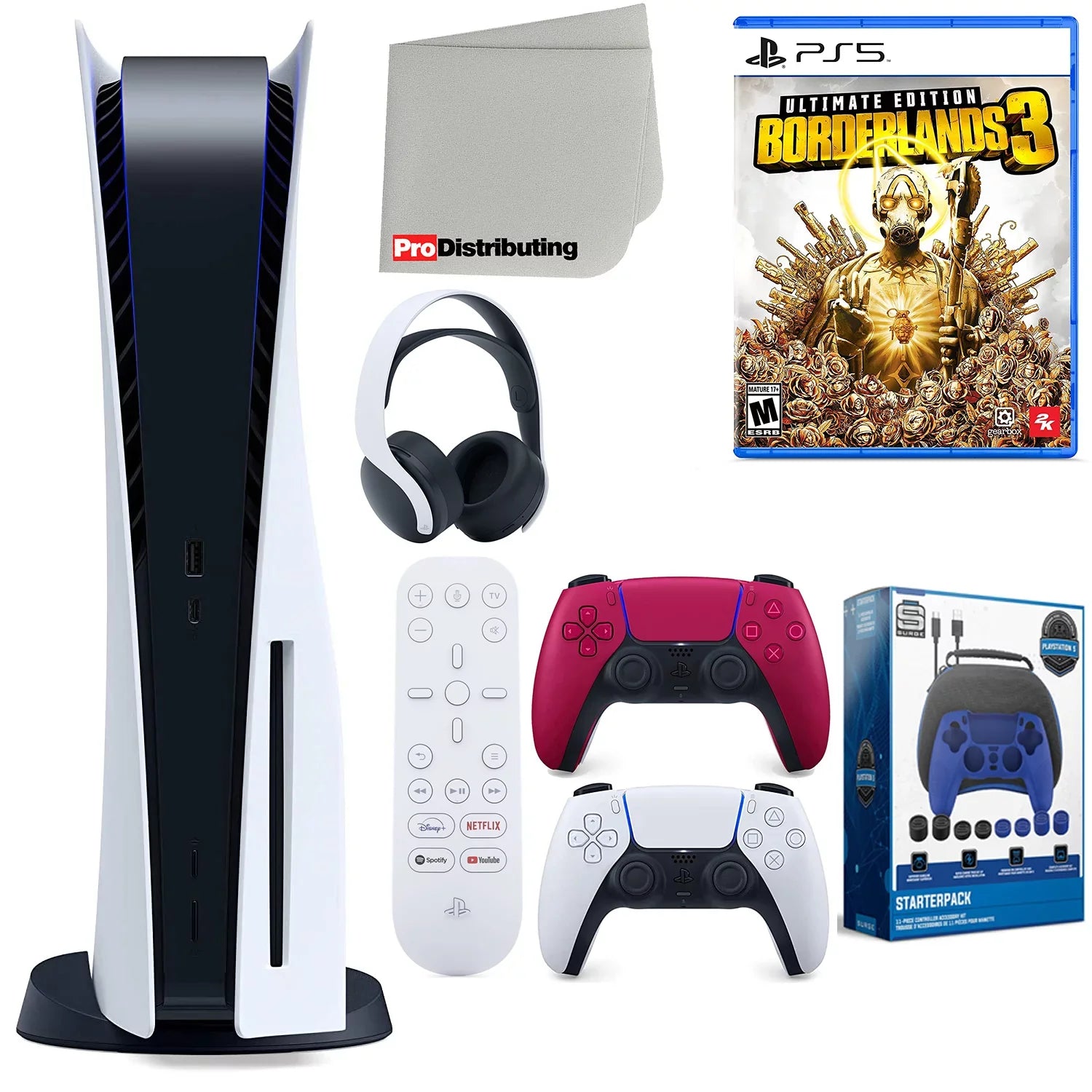 Version Red (Sony Cosmic Borderlands and Controller, with Bundle Headset, Accessory Cleaning Starter 5 Sony Ultimate Disc Kit Cloth Edition, Remote, PS5 Playstation 3 Microfiber Media Disc) Extra