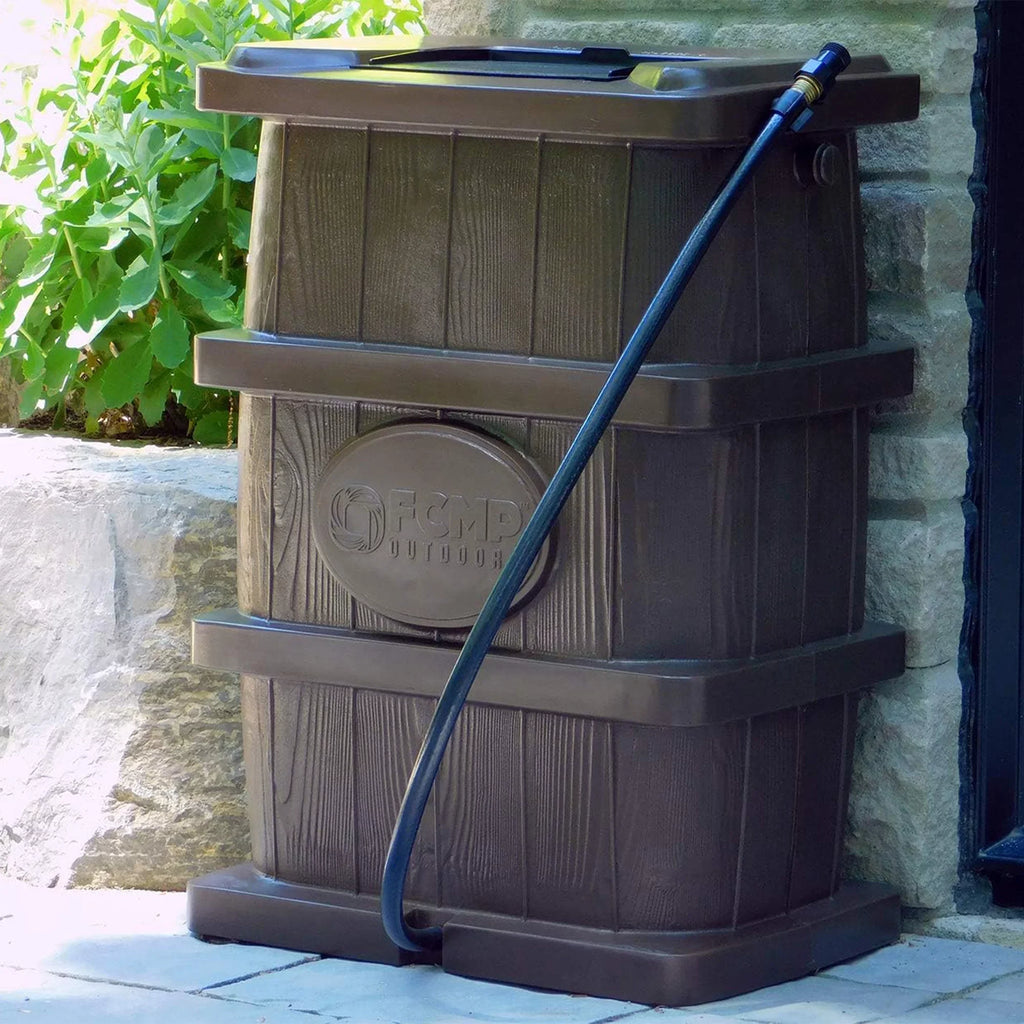 FCMP WG4000 Water 45 Brown Barrel, Outdoor Grain Catcher Rain Gallon Wood