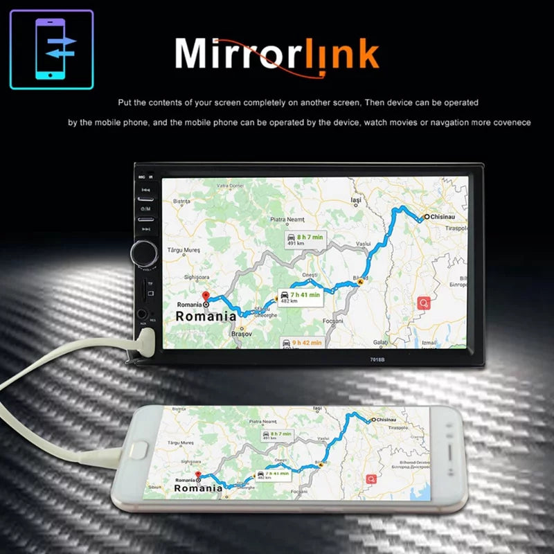 Car Double Control Link 7 Remote Bluetooth Receiver with and Stereo Radio Screen Touch Camera Inch Backup with Audio Mirror USB FM Din Car Radio