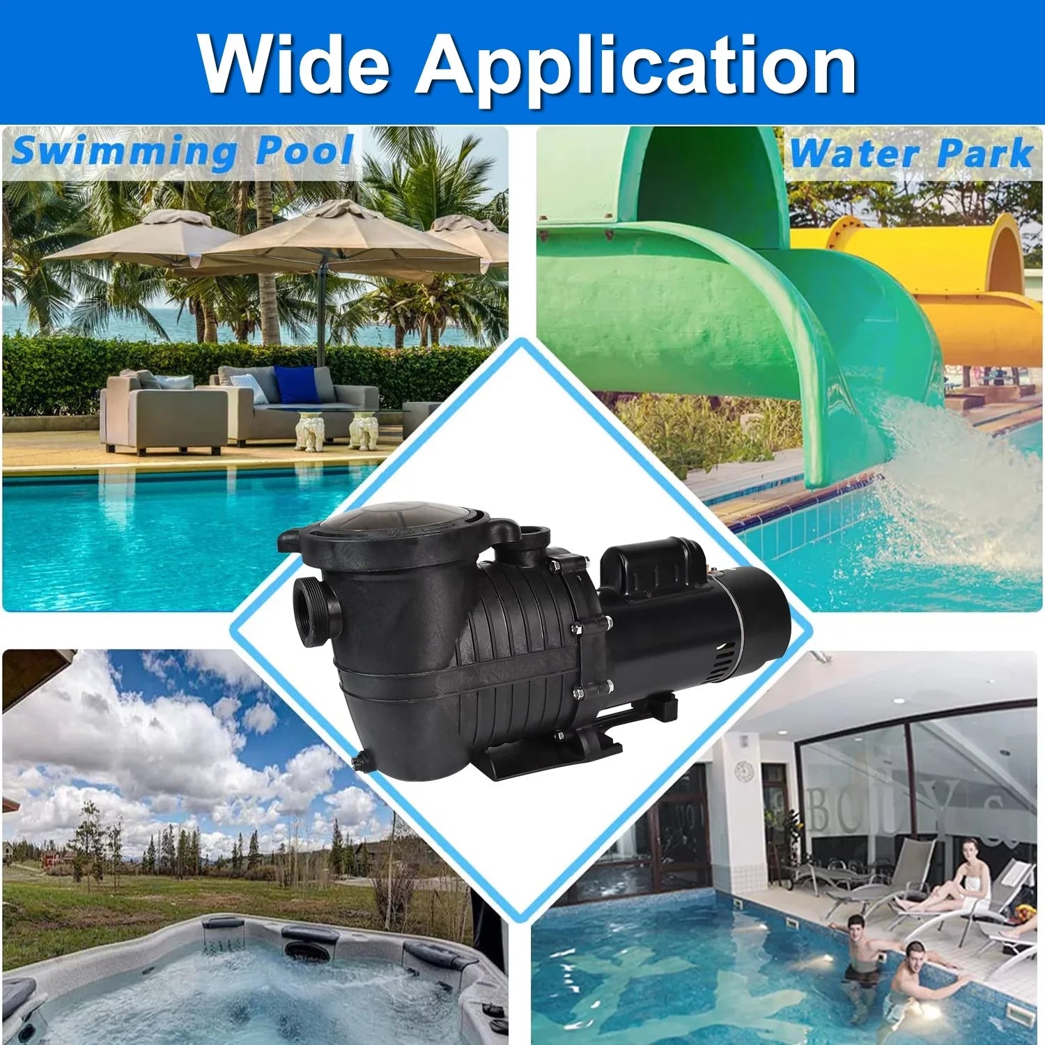 Pool Swimming w/ Head Above Inground Speed Ground, Pool 110V-230V, Single 2HP For 6500GPH, Ground Max & 78FT, Pools, Basket Connector Pump iMeshbean and Motor, NPT Pump Swimming Strainer Above