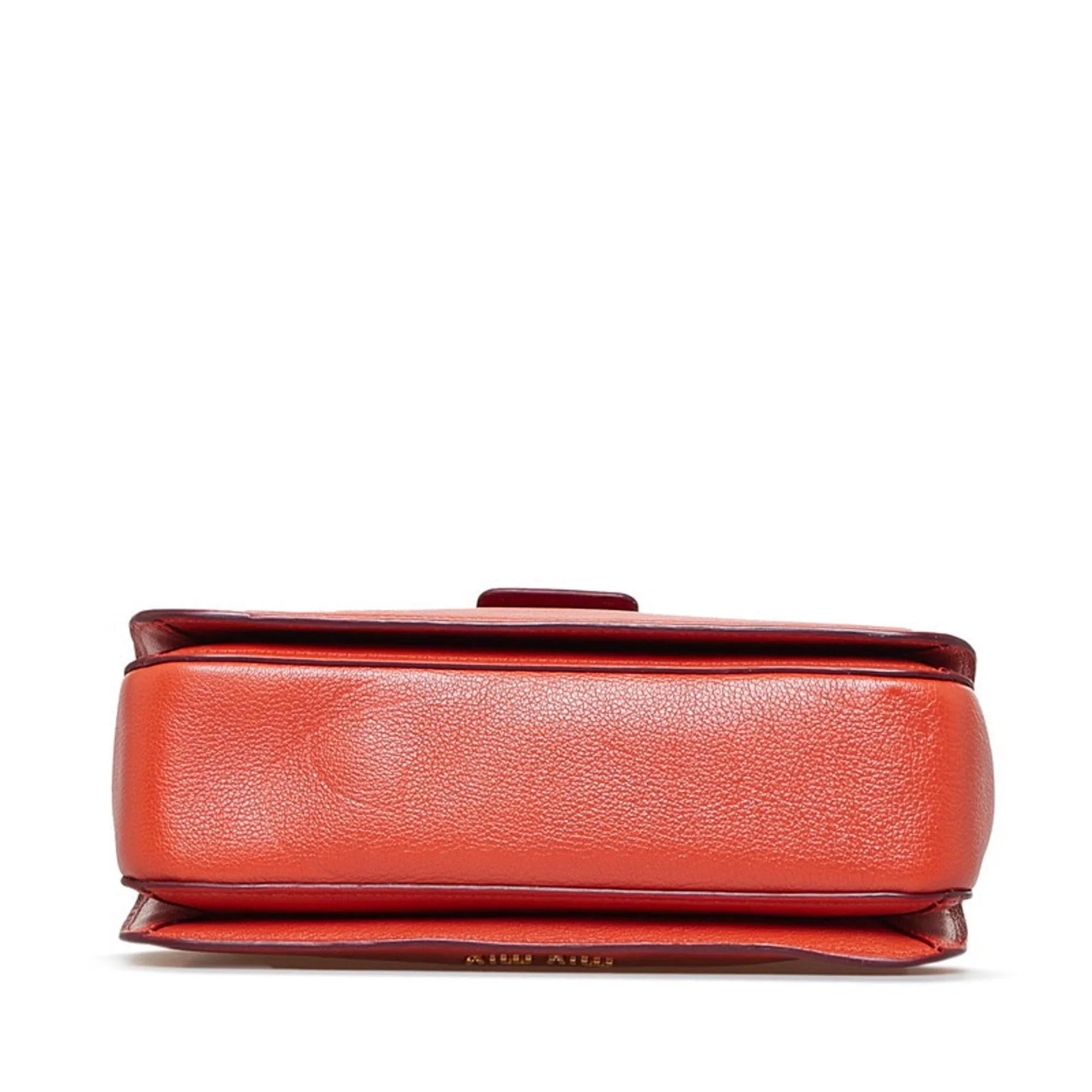 Miu Red Bag Orange Miu (Good) Shoulder MIUMIU Miu Ladies Madras Pre-Owned Bicolor Leather Handbag RN0726