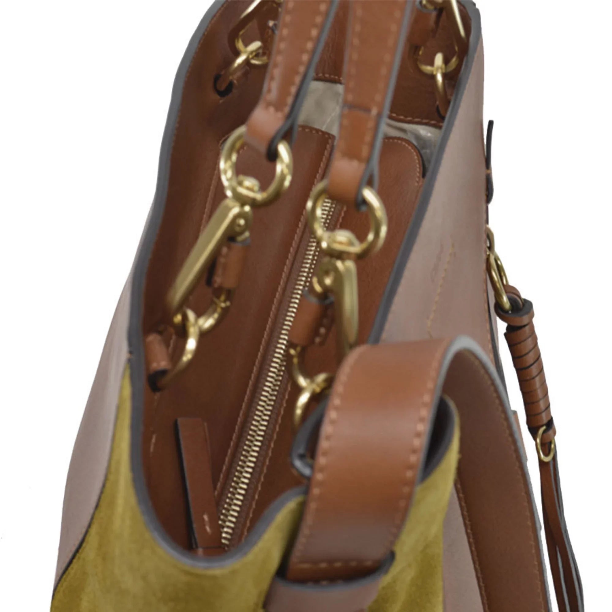 Khaki Gold Brown Shoulder Bag 2Way Chloe Pre-Owned Suede Ladies Leather (Good) Chloé