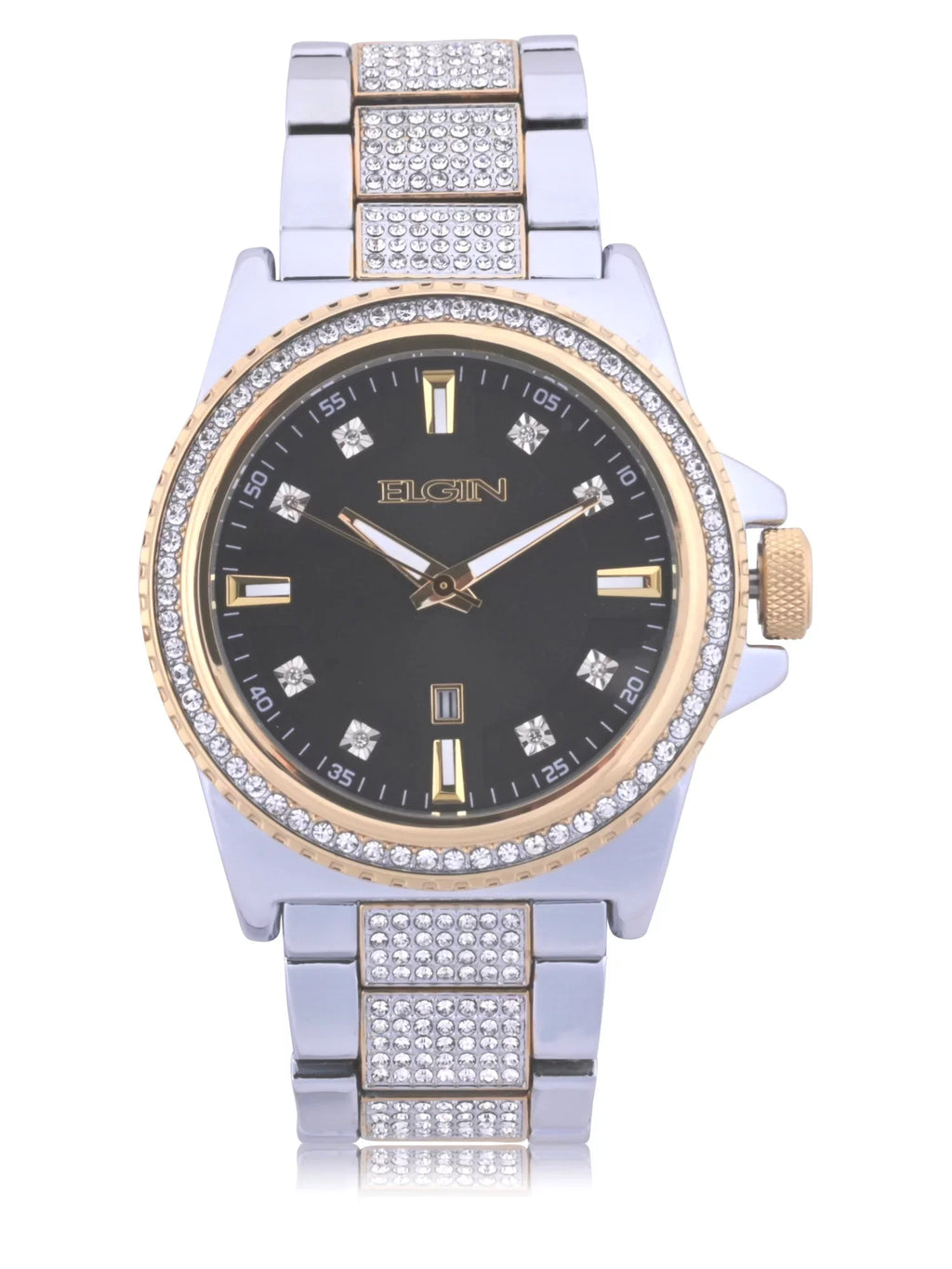 and Gold Bracelet (FG180015ST) Adult Watch Alloy Stones and Silver Elgin Male with Set in Case and