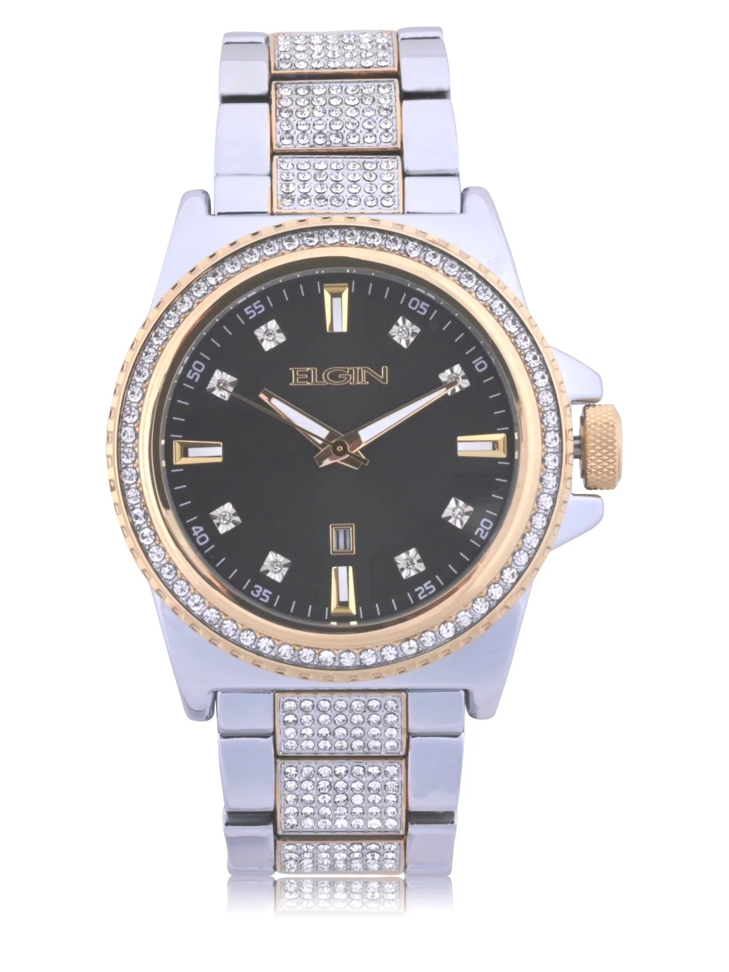 and Gold Bracelet (FG180015ST) Adult Watch Alloy Stones and Silver Elgin Male with Set in Case and