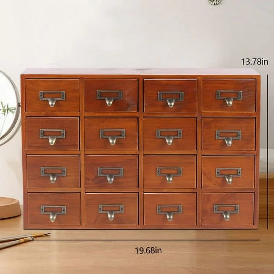 Wood Organizer Apothecary Desk Drawer Box Cabinet Drawers Retro Storage 16
