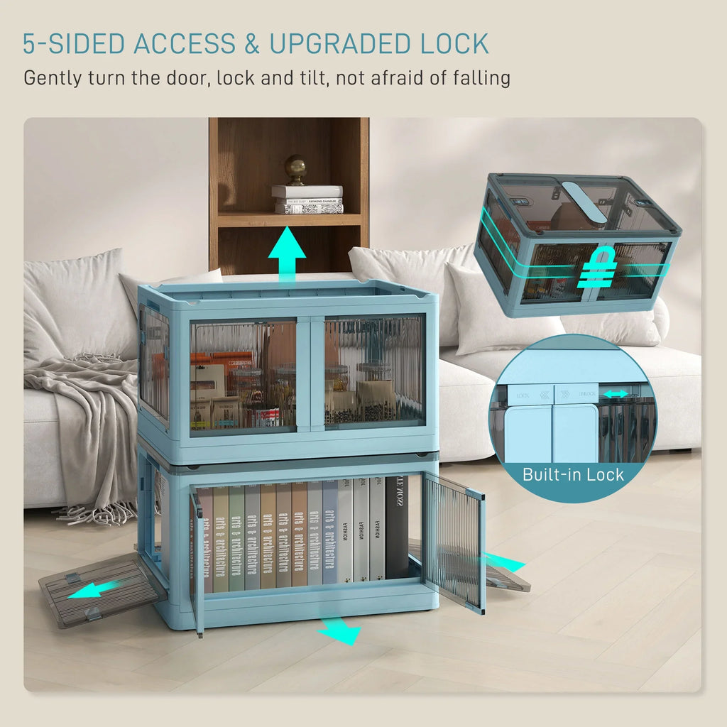 Lids, Stackable and Storage HOMCOM Blue with Collapsible, Wheels, Bins
