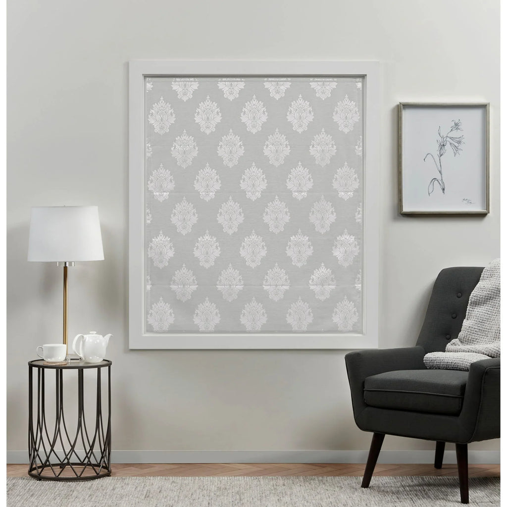 34"x64", Home Roman Silver Shade, Marseilles Blackout 100% Damask Exclusive