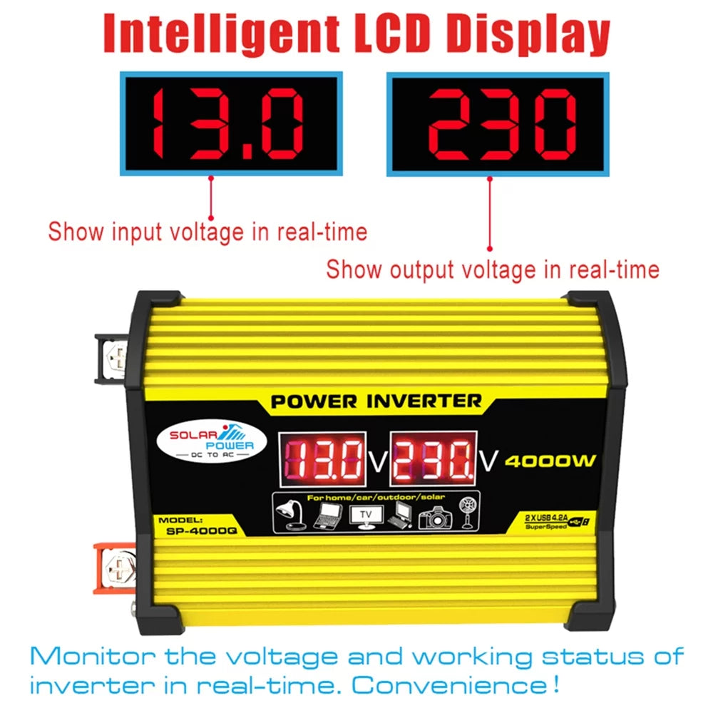 4000W Inverters Transformer Car Dual Modified Inverter Gecheer Display DC12Volt Portable USB SineWave AC110220Volt To Inverters Auto Inverter Power