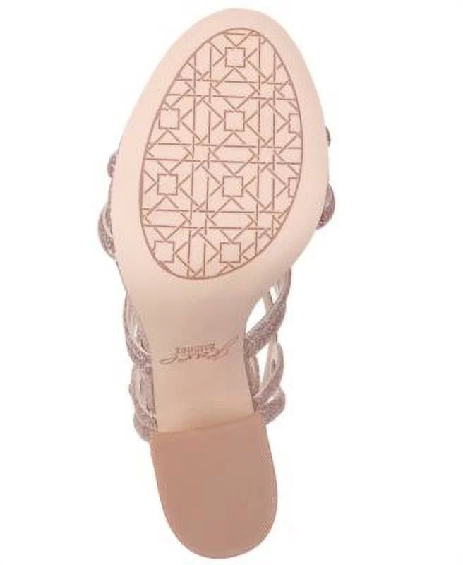 Strap Sandal Caged Buckle MISCHKA Shari Flare 6 Padded JEWEL Womens Slingback Toe Round BADGLEY Glitter Ankle Pink