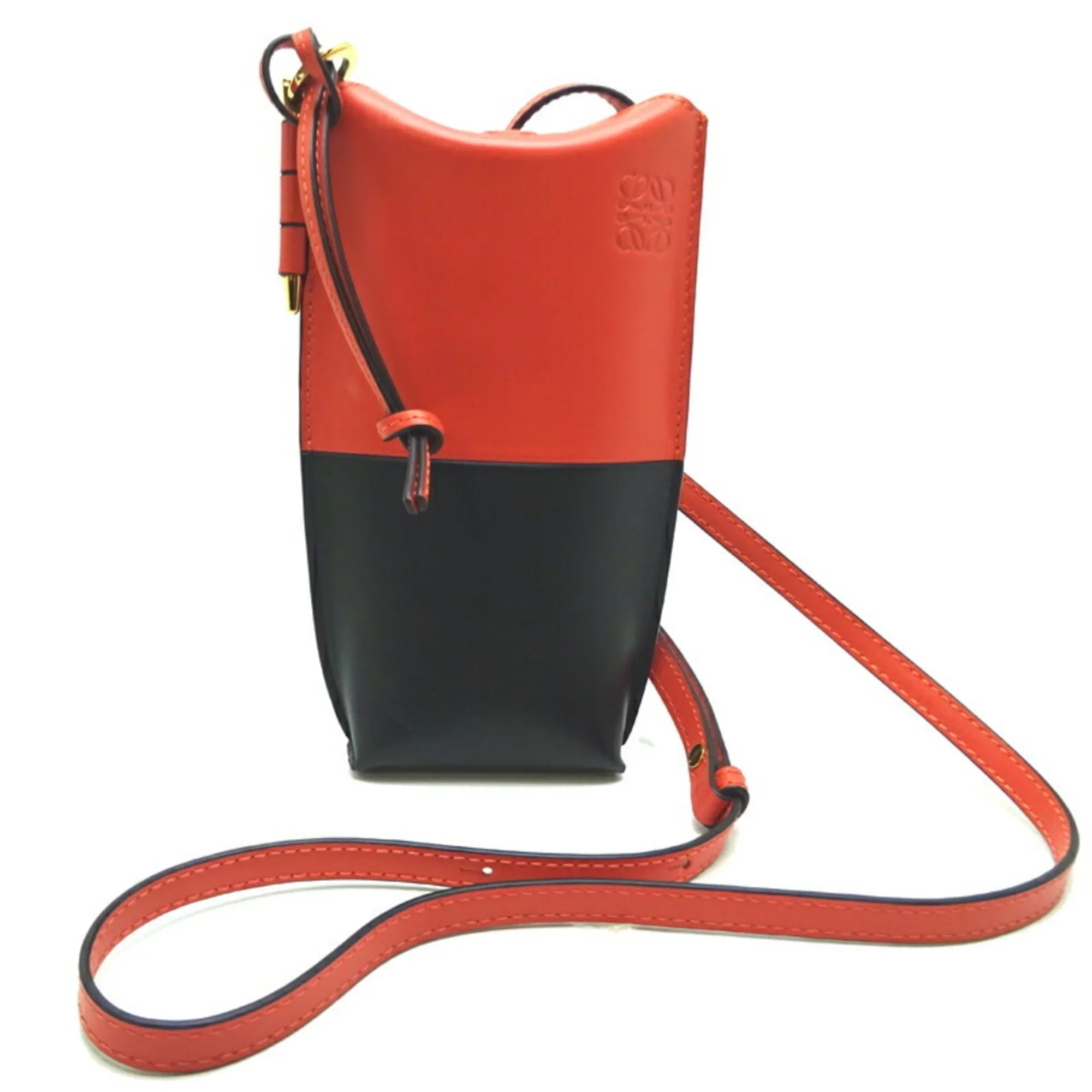 Loewe (Good) Leather Black Pocket Women's Shoulder 113.54IZ42 Pre-Owned Orange x Gate Bag