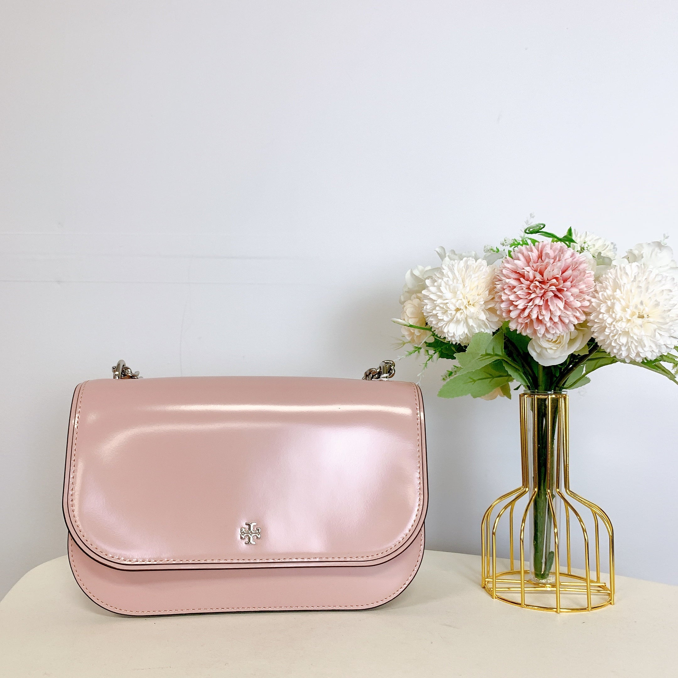 Tory PINK Bag Patent CLAY Top Burch IN Emerson 149929 Leather Handle Crossbody