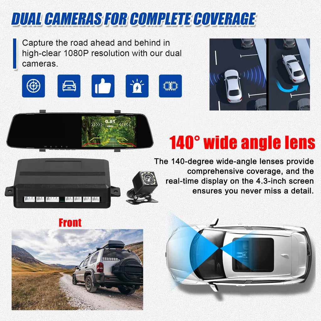 Rear Reverse Radars 4.3 Cam Screen Dazzduo Rear DVR 4.3 Camera,Camera Reverse Dual Inch Camera Radars Rear Reco Dash Dash 1080P Radars 4 Support Dash Dash Dual Rear Screen Inch Inch Camera