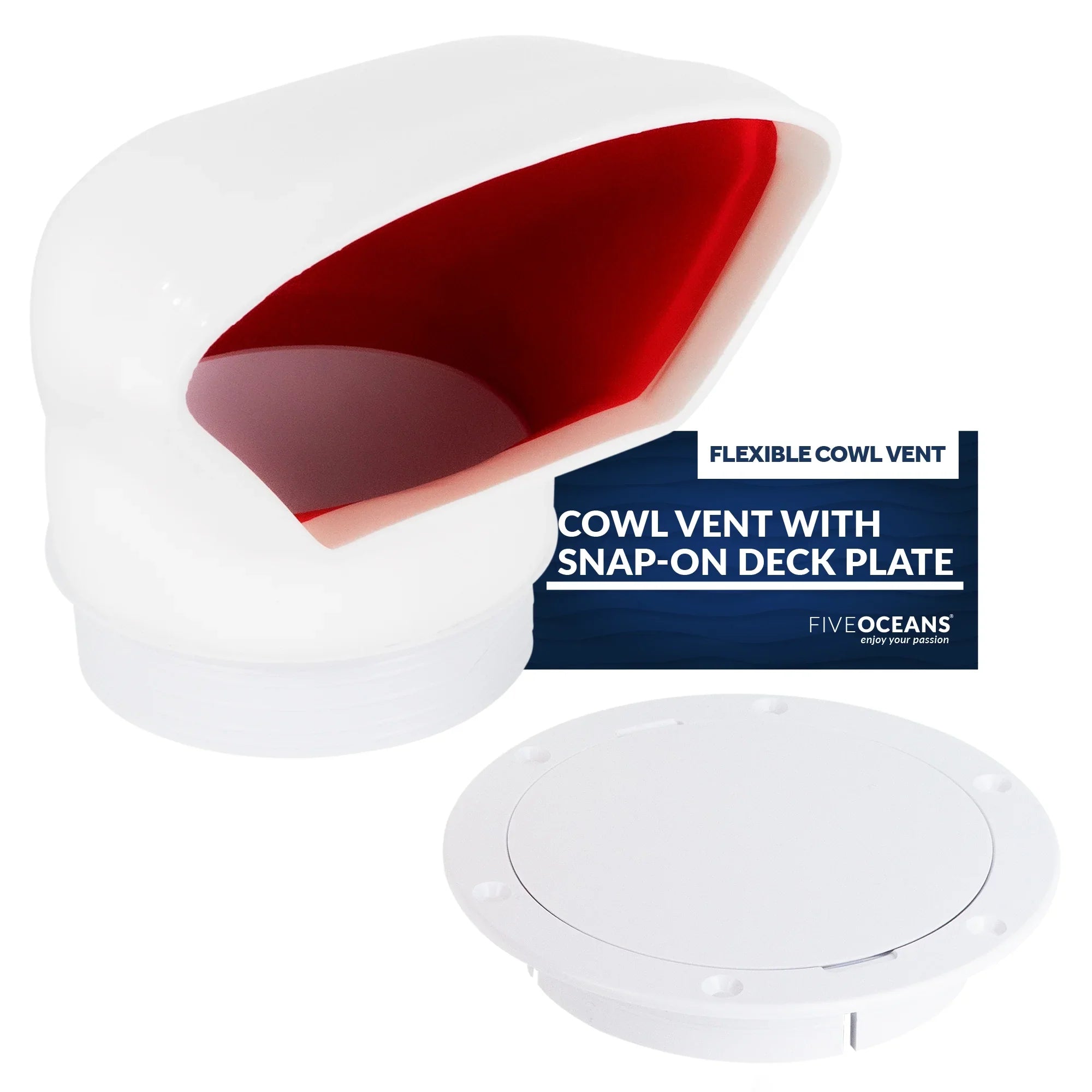 for Snap-On Interior, UV-Resistant 3-Inch or Deck Low Plate Profile Red Five Air Cowl FO88 Cover, Oceans Vent with PVC, Cabin Intake Flexible and Ventilation- and