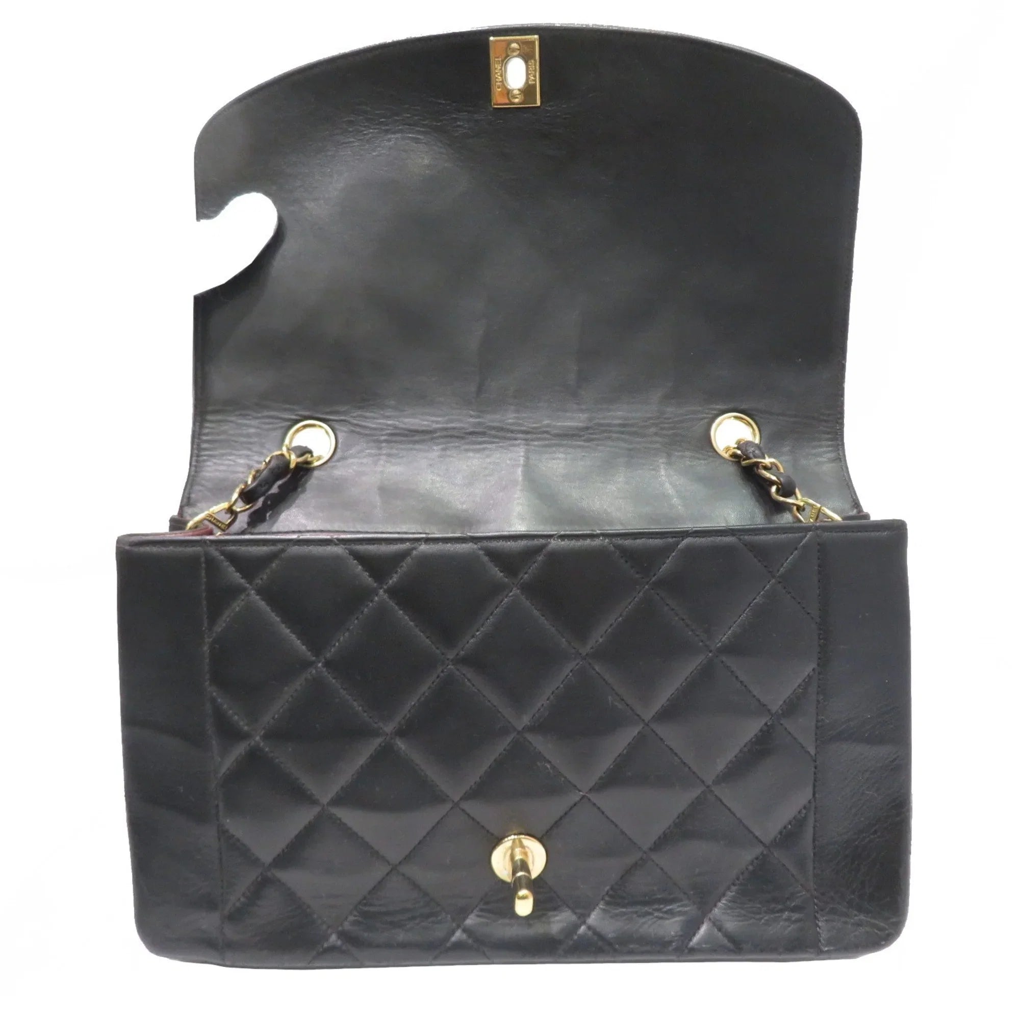 Diana Matelasse Women's Pre-Owned Men's Chain (Fair) Lambskin Shoulder CHANEL Bag Chanel Black