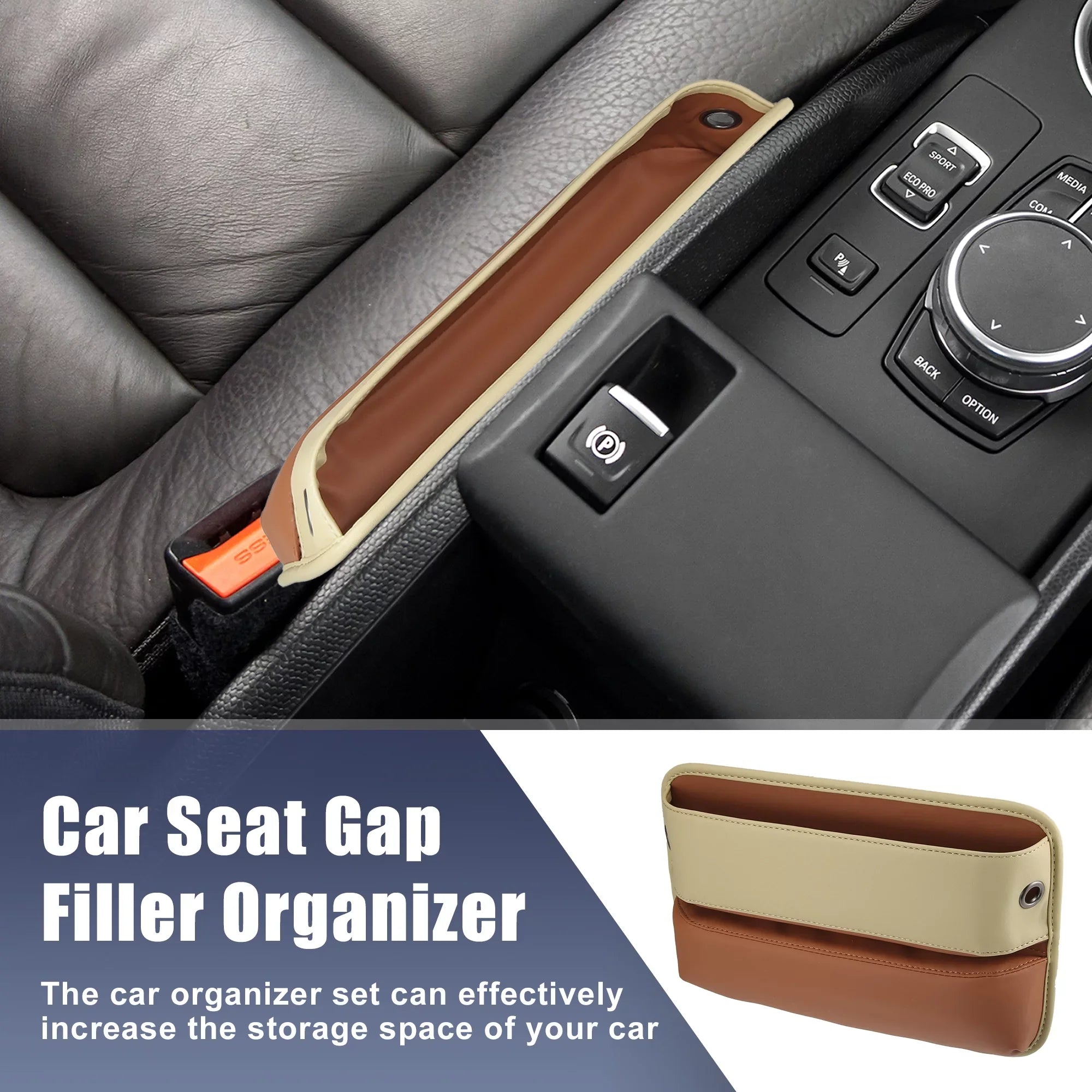 Brown Filler Gap Seat Storage Car Car Pocket Beige Side Multi-function Seat Box Organizer Console 2pcs