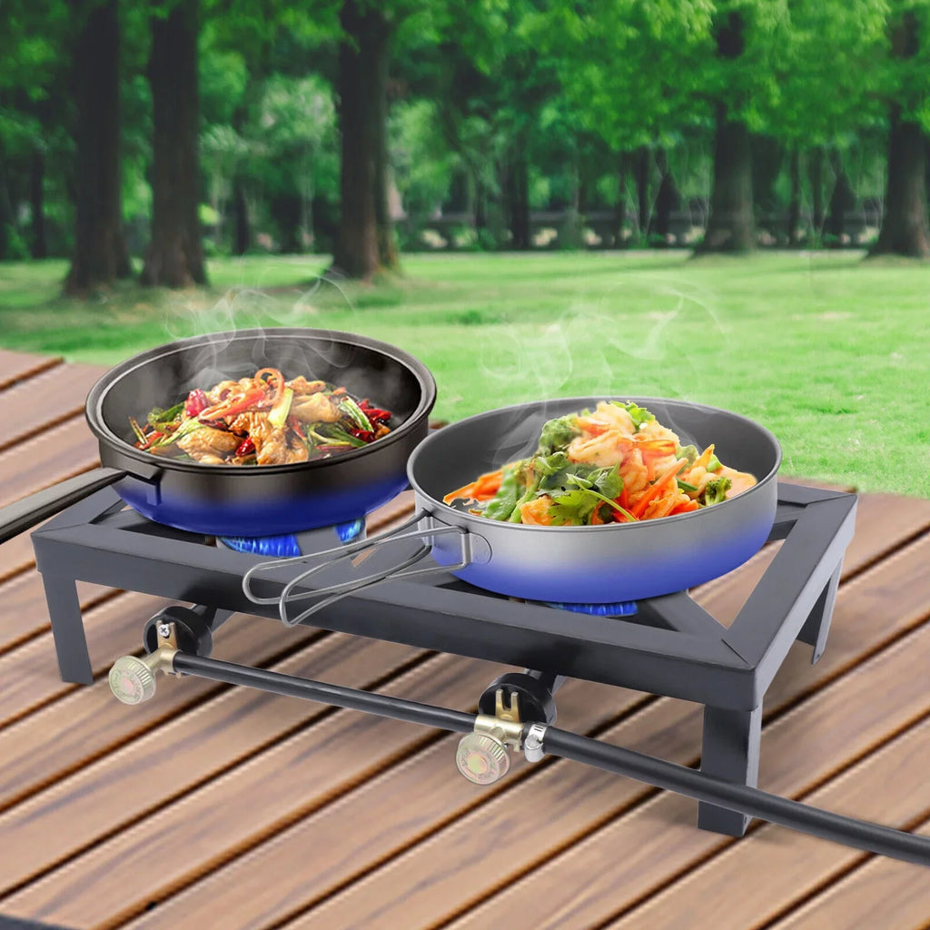 BBQ Stove Propane Hiking Cooker Camping W/ Outdoor 2 Gas Portable Burners Hose 8KW/27295BTU