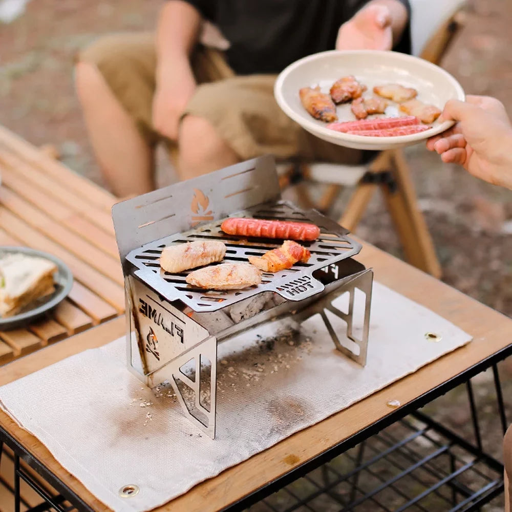 Camping Picnic Accessory Furnace Outdoor Portable Multifunctional Furnace Stoves BBQ Stainless Firewood Steel Cooking Detachable Anself
