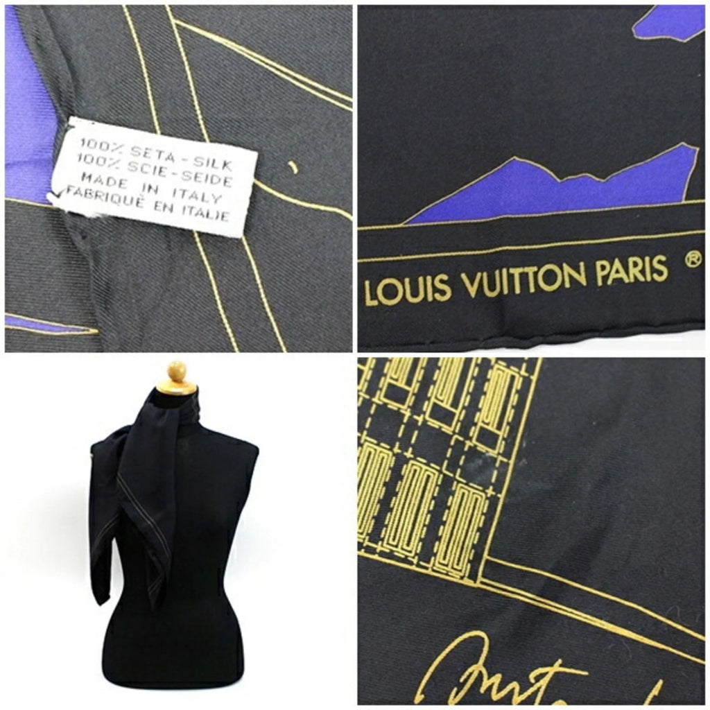 Louis Vuitton Muffler Black Silk Scarf Pre-Owned (Good) Women's