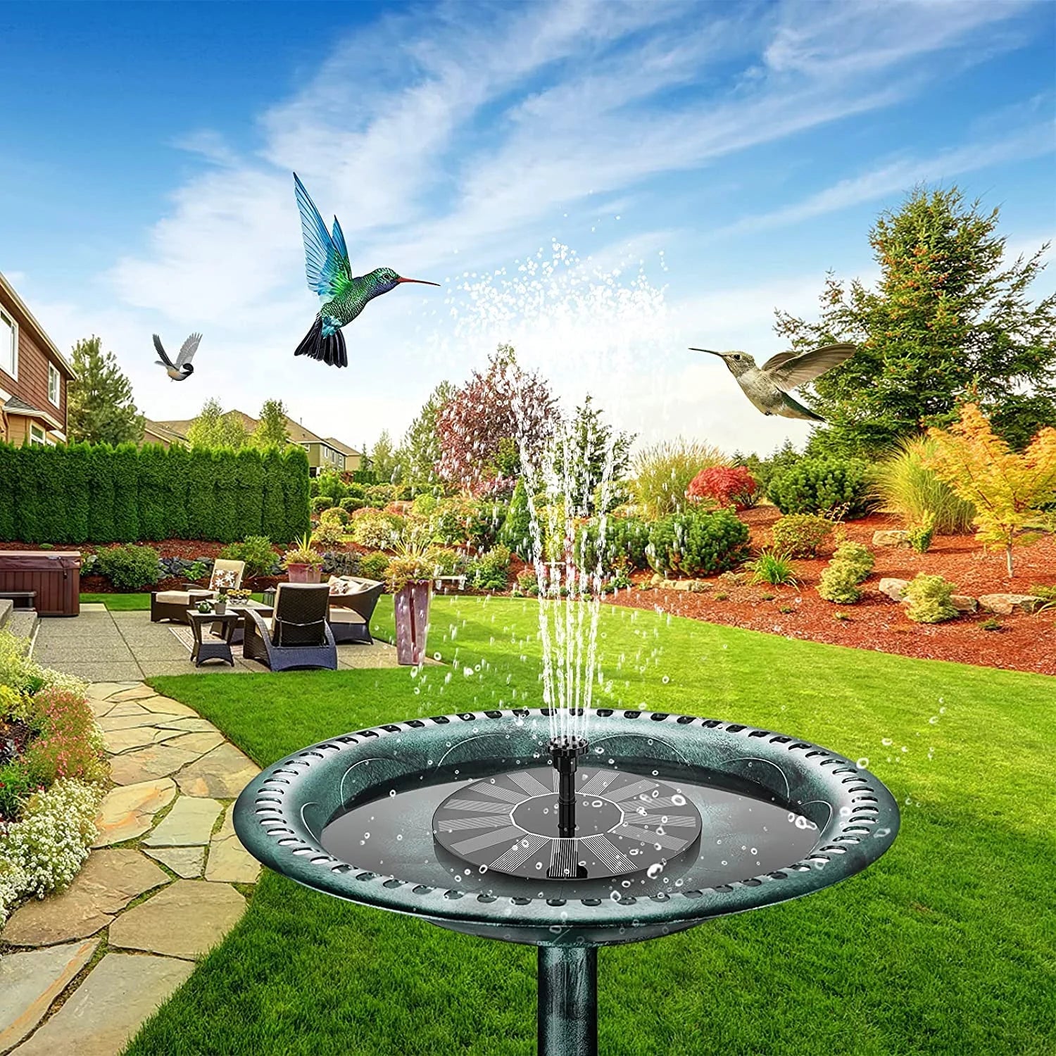 6 baths, fish 1.5W with nozzles upgraded independent outdoor Pump, solar gardens, Solar fountain, tanks, newly solar suitable bird fountains for bird pump water floating bath ponds, AISITIN Fountain