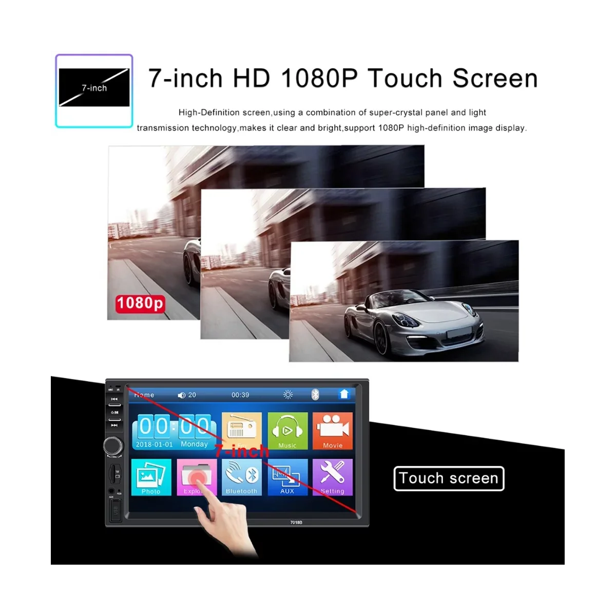 Car Double Control Link 7 Remote Bluetooth Receiver with and Stereo Radio Screen Touch Camera Inch Backup with Audio Mirror USB FM Din Car Radio