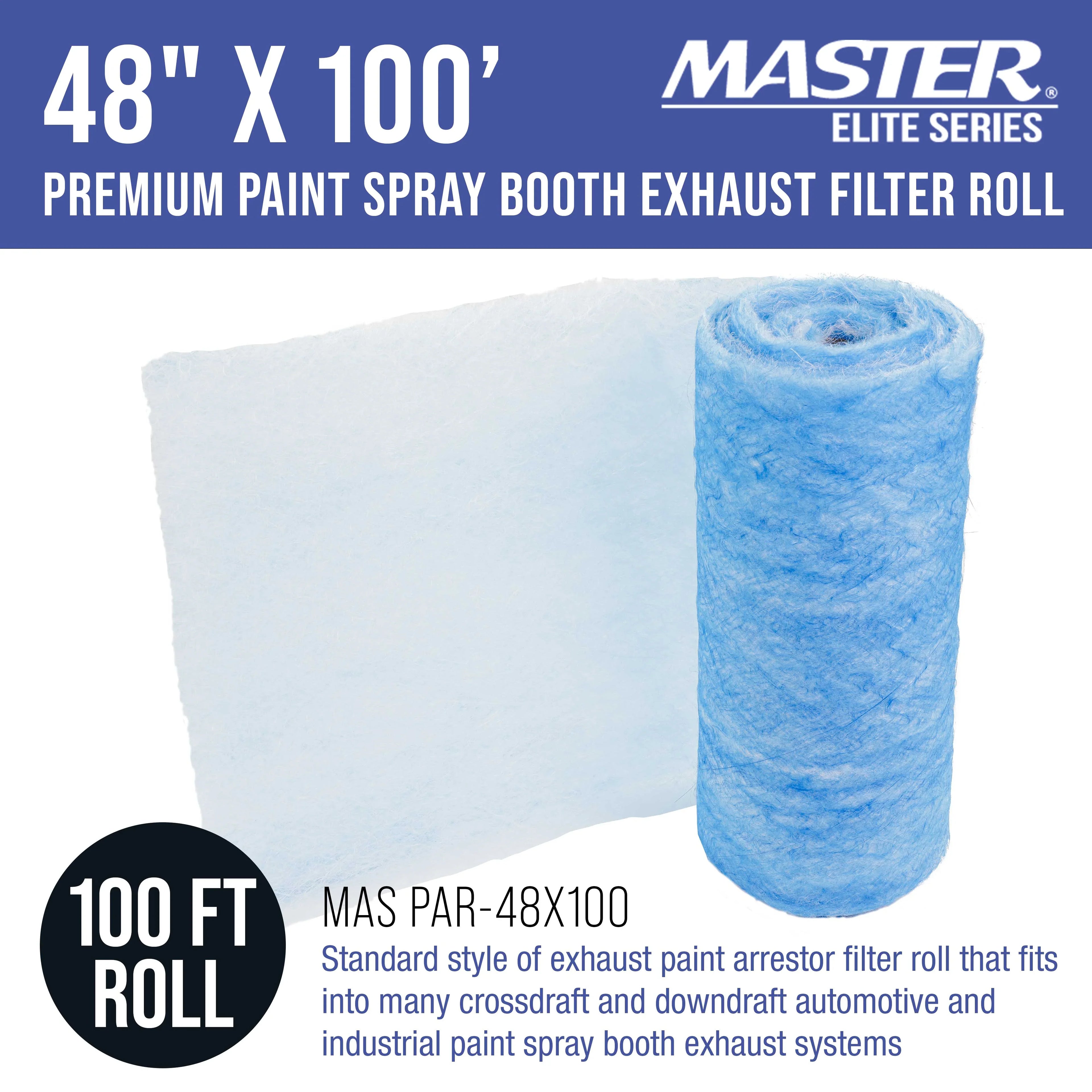 Fiberglass 18 Filter - Paint Overspray in Paint x Exhaust Roll, - Premium Gram 100' Booths Autobody Particles Refinish Traps 48" Master Booth Captures Arrestor Elite Heavy-Duty Spray Paint Auto