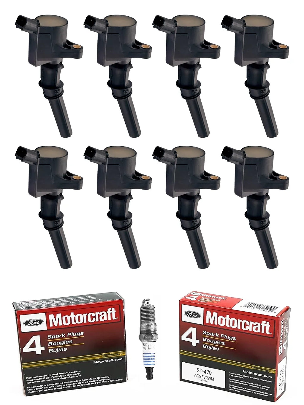 8 Ignition F250 for E450 F150 1998-2019 with Plugs E350 Spark 6.8L Coils F350 SP479 Replacement of 8 Set 4.6L Compatible FD503 ISA E150 E250 Brand and Motorcraft & 5.4L Ford