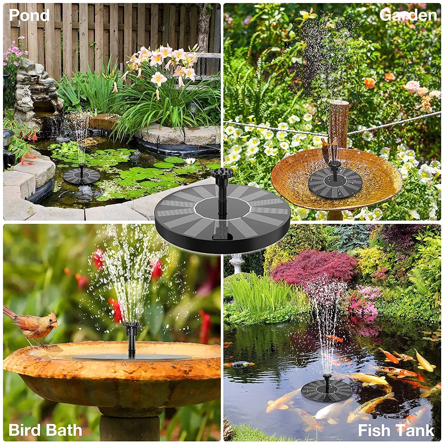 6 baths, fish 1.5W with nozzles upgraded independent outdoor Pump, solar gardens, Solar fountain, tanks, newly solar suitable bird fountains for bird pump water floating bath ponds, AISITIN Fountain
