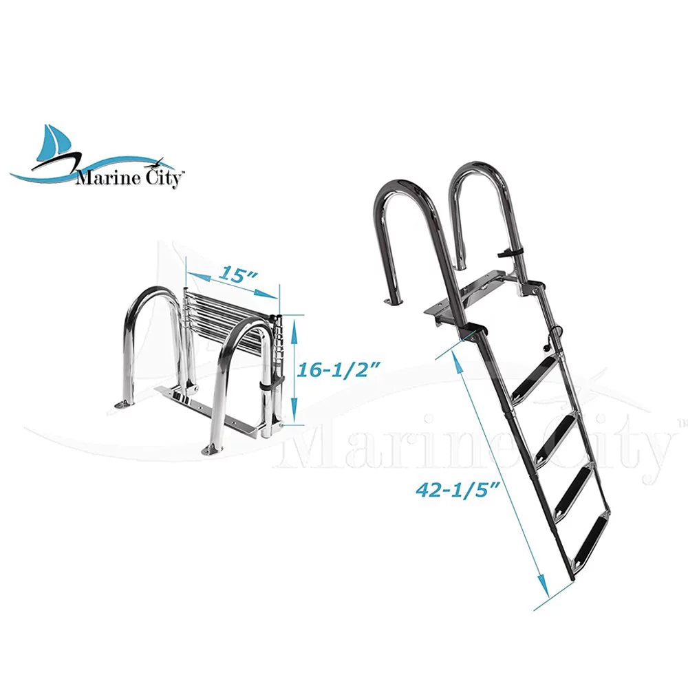 Transom City Ladder Telescoping Stainless Steel Step 4 Marine