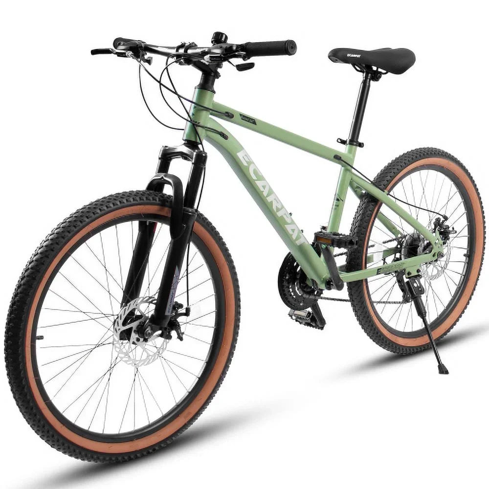 Brakes Disc Mountain 24 Wheels, Bike A24301 Womens Commuter 21-Speed Frame Bicycles Mountain steel Fork Mens Shifter Trail City Inch Thumb Ecarpat Bike, Front Carbon