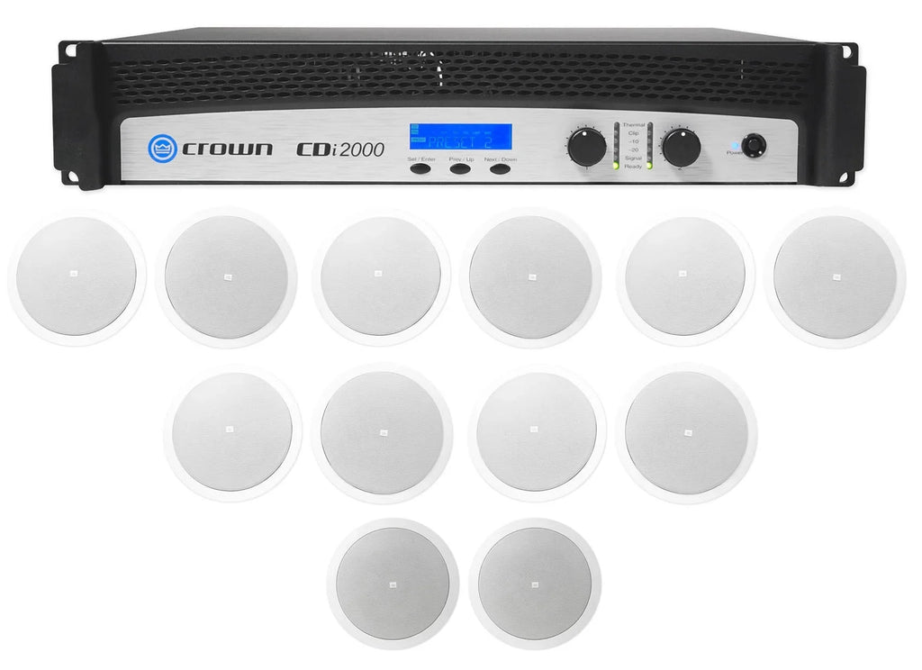 Front+2) Crown Commercial 800w 70V Speakers JBL CDi2000 Amplifier+10) Background