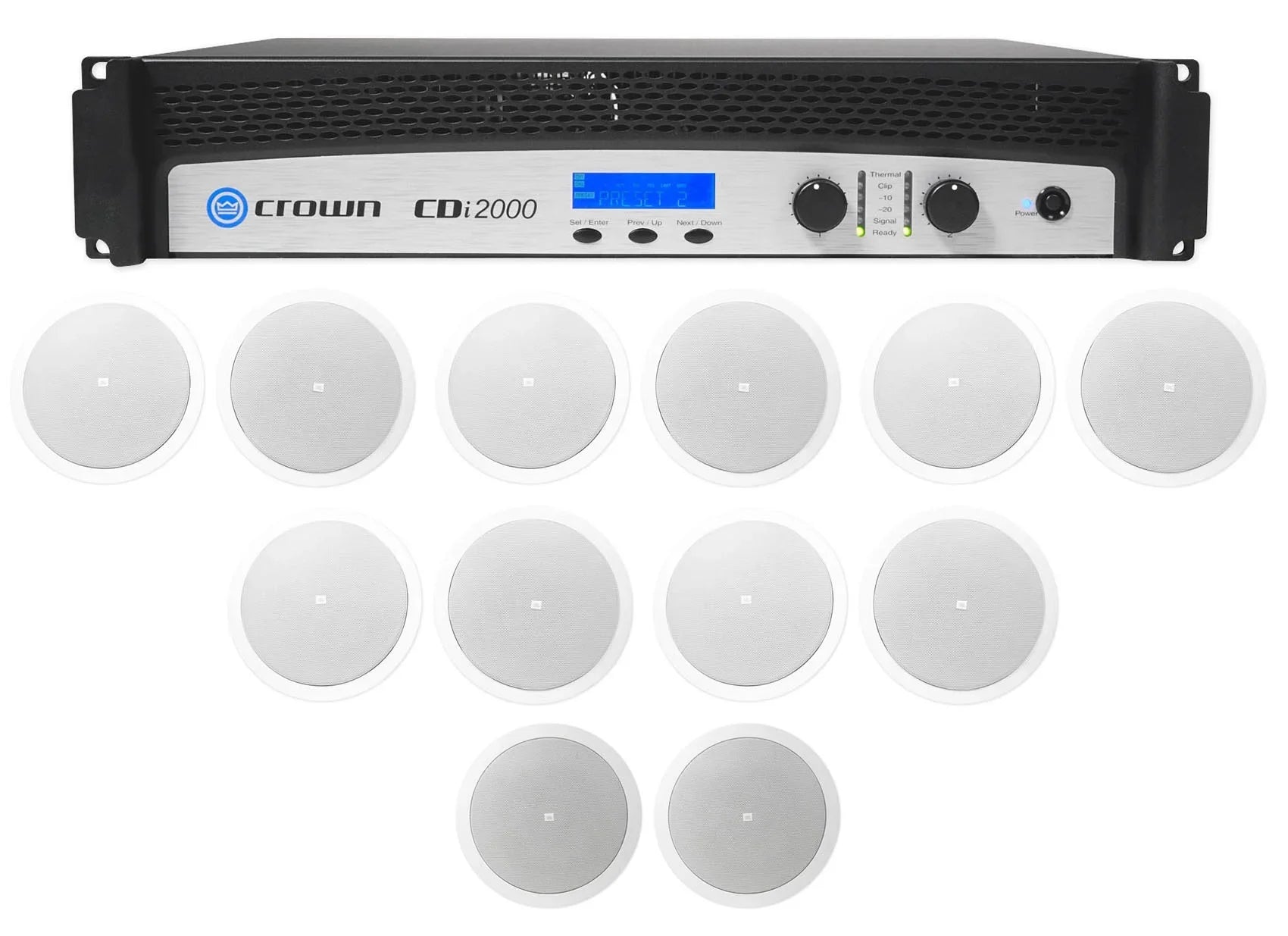 Front+2) Crown Commercial 800w 70V Speakers JBL CDi2000 Amplifier+10) Background