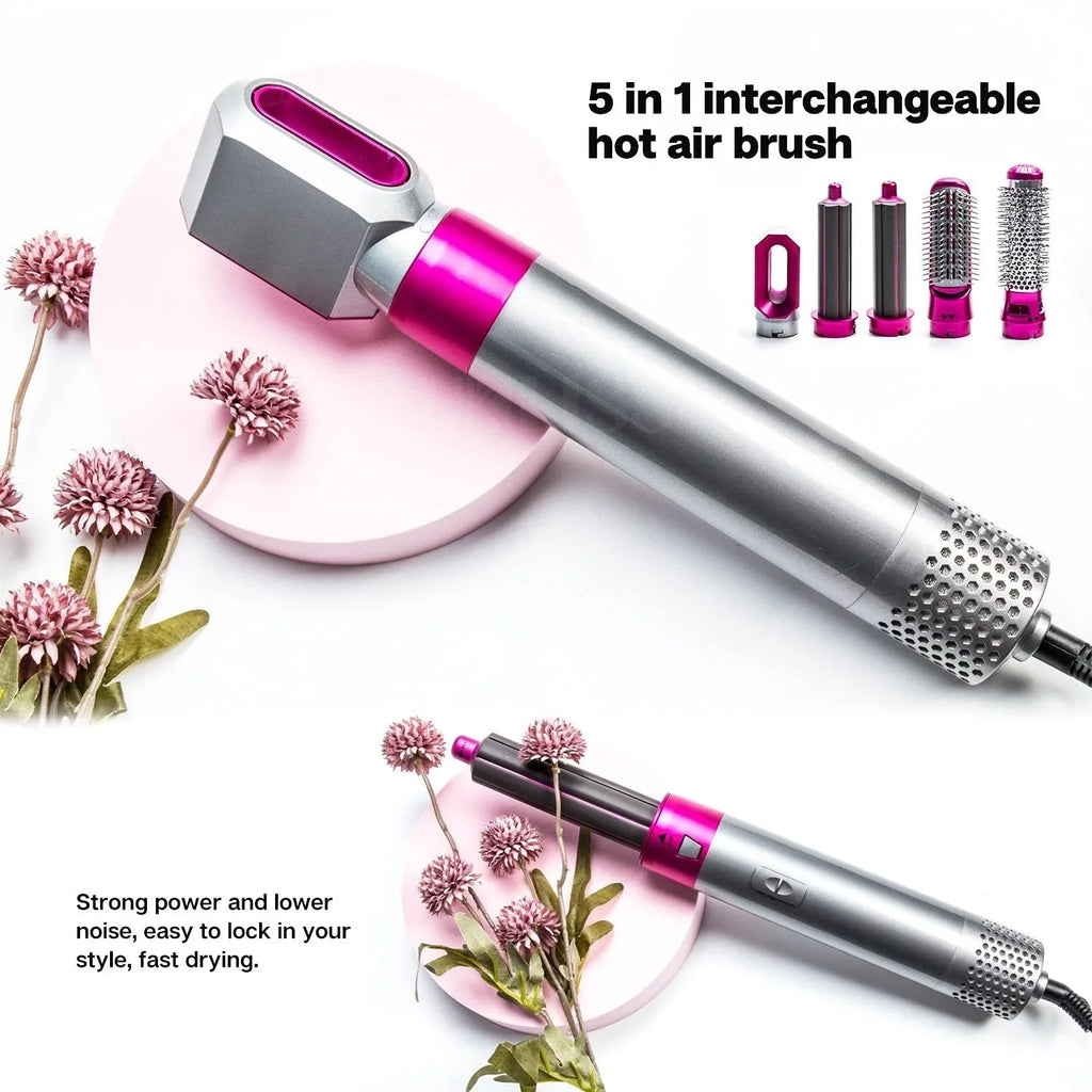 for Ionic Detachable and Dryer 5-in-1 Straightening Color: Negative with Automatic Curling Brush PinkGold Hair Styling, - - Heads Dryer Electric Blow Hair Brush Brush Styler