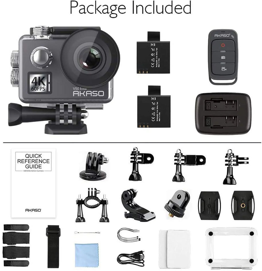 Camera with Underwater 2.0 Touch Screen Sports Helmet Elite Camera, Zoom 4K AKASO Accessories Camera EIS V50 8X 131ft Action and 60fps