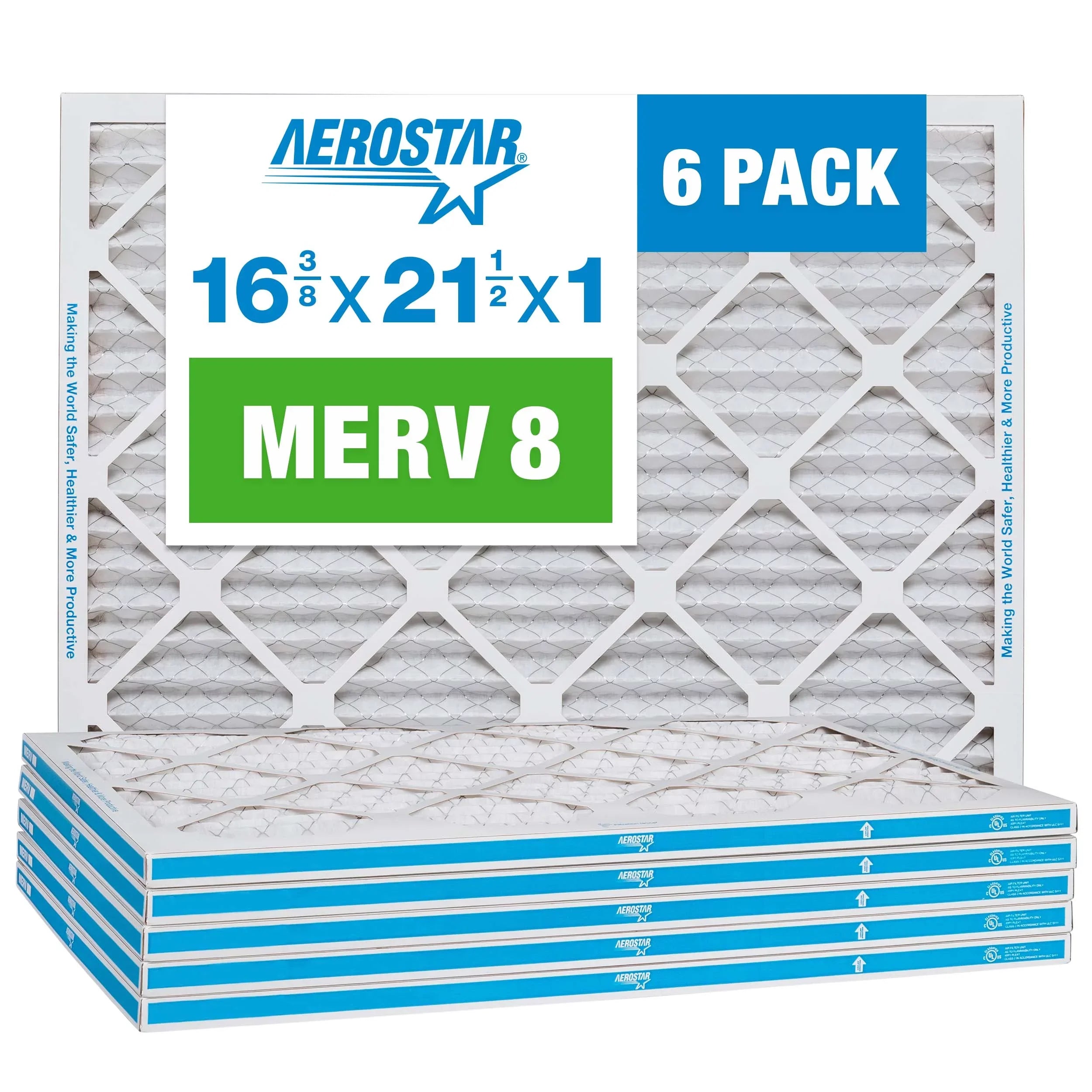 Furnace 1 6 1/2 x Pack Filter, 3/8 21 x Air Air Filter, AC 16 Aerostar 8 MERV Pleated