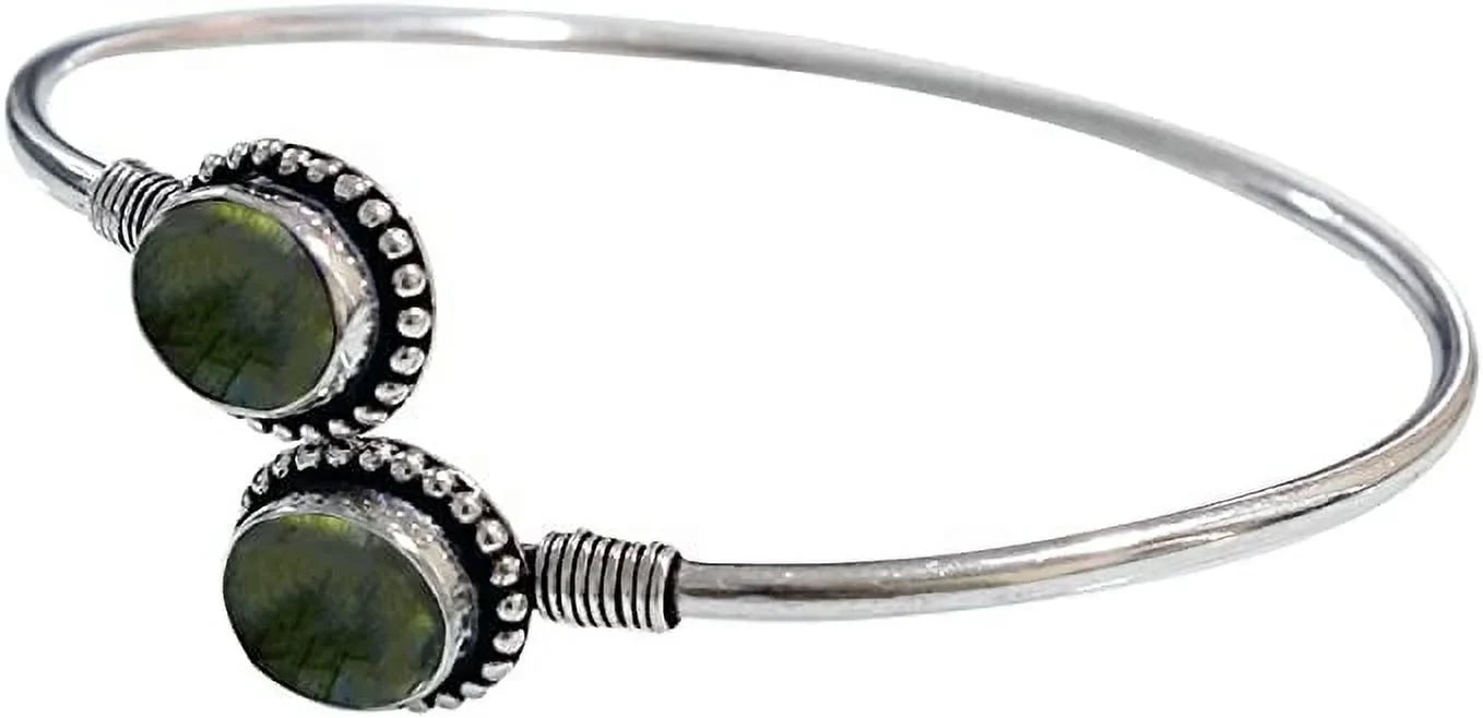 labradorite Bracelet Women, Modern Bohemian Tribal Plated Bracelet, Natural Handmade Party Boho Designer Design Fashion Silver Gemstone Jewellery For Cuff