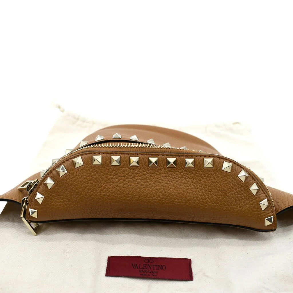 Bag VALENTINO Leather Pre-Loved Spike Belt Camel