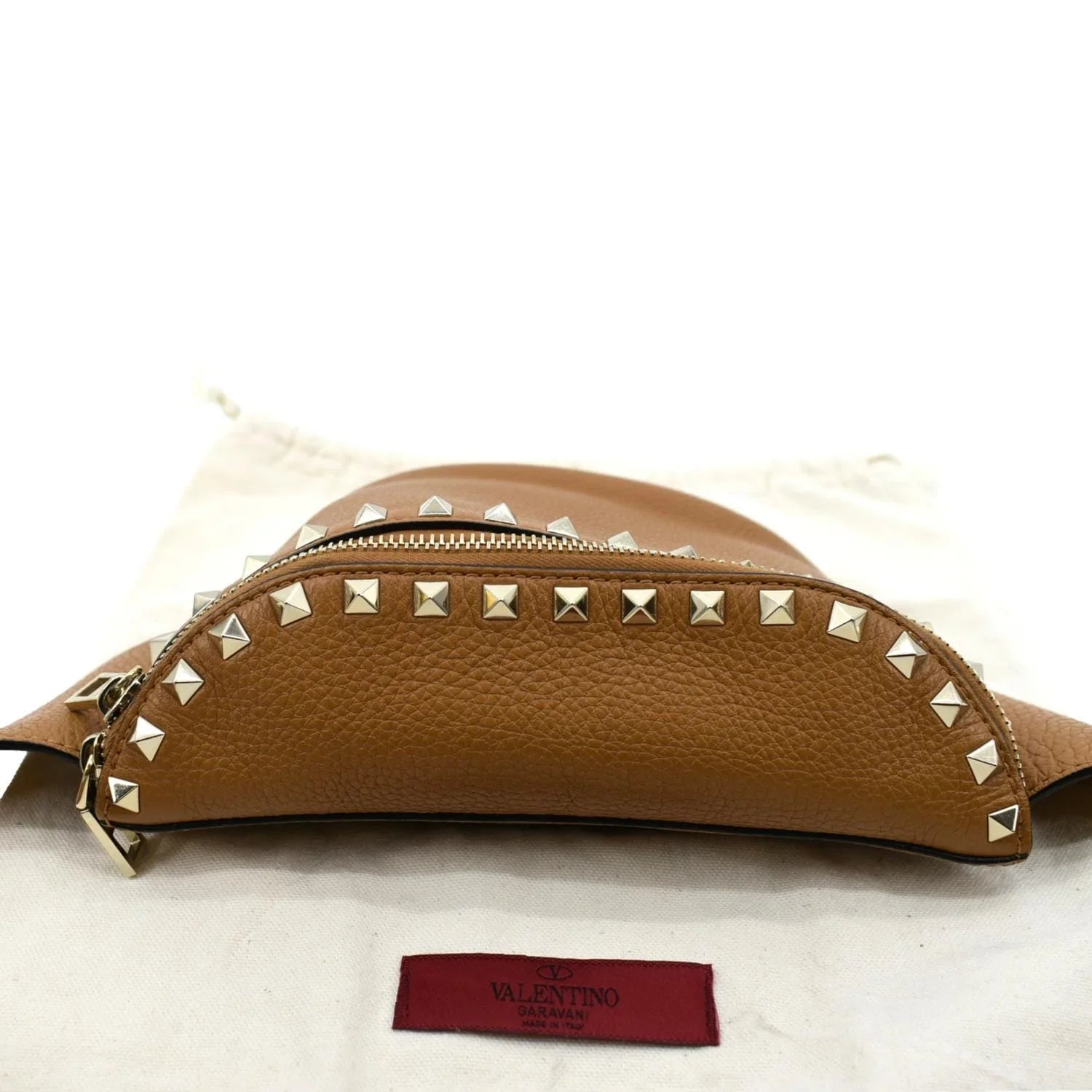 Bag VALENTINO Leather Pre-Loved Spike Belt Camel